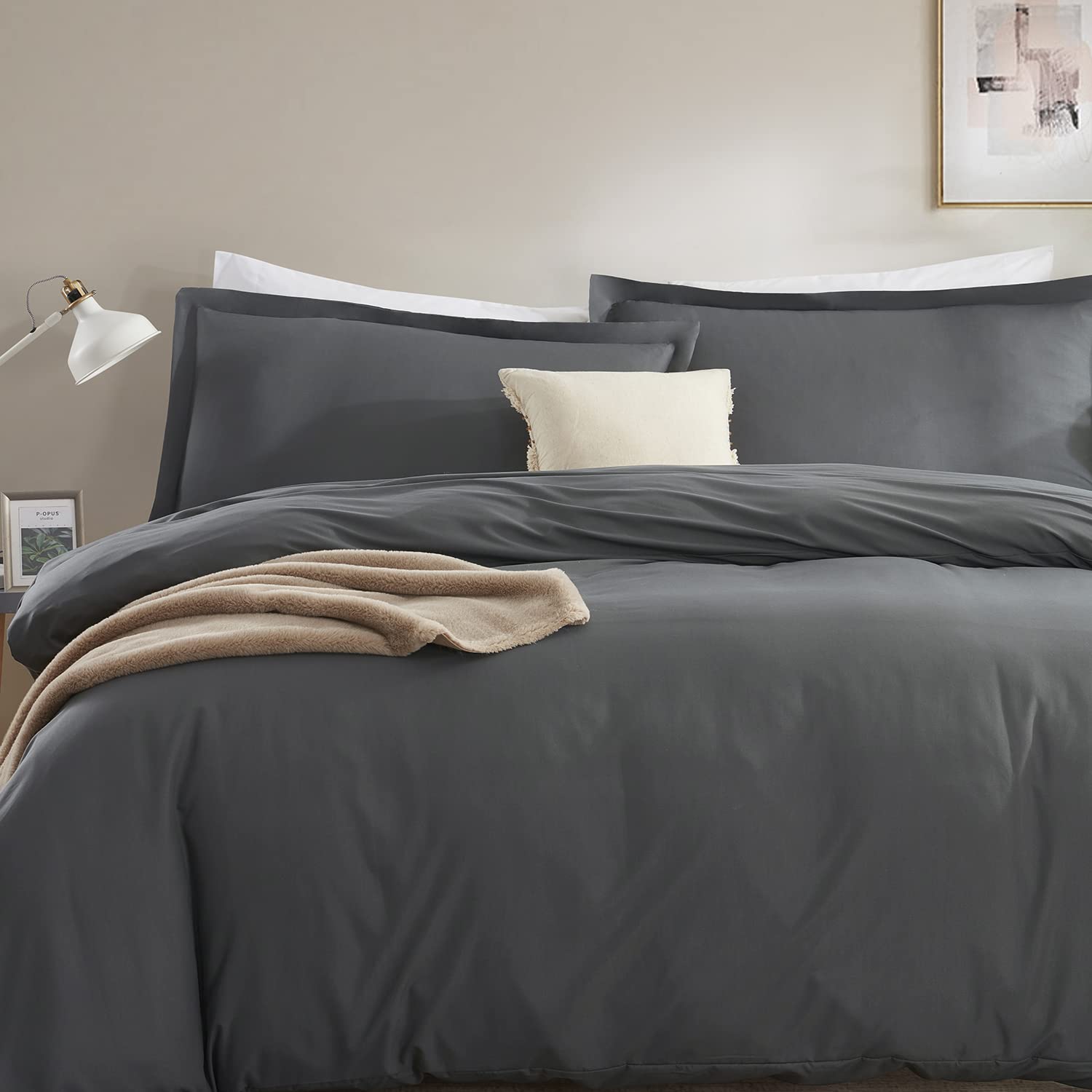 Nestl Twin Duvet Cover Set - Soft Double Brushed Dark Grey Duvet Cover Twin/Twin Xl, 2 Piece, With Button Closure, 1 Duvet Cover