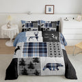 Rustic Adventure Kids Comforter Set Full Size,Deer Bear Pine Trees Xmas Bedding Set For Boys Girls Adults Room Decor,Plaids Arro