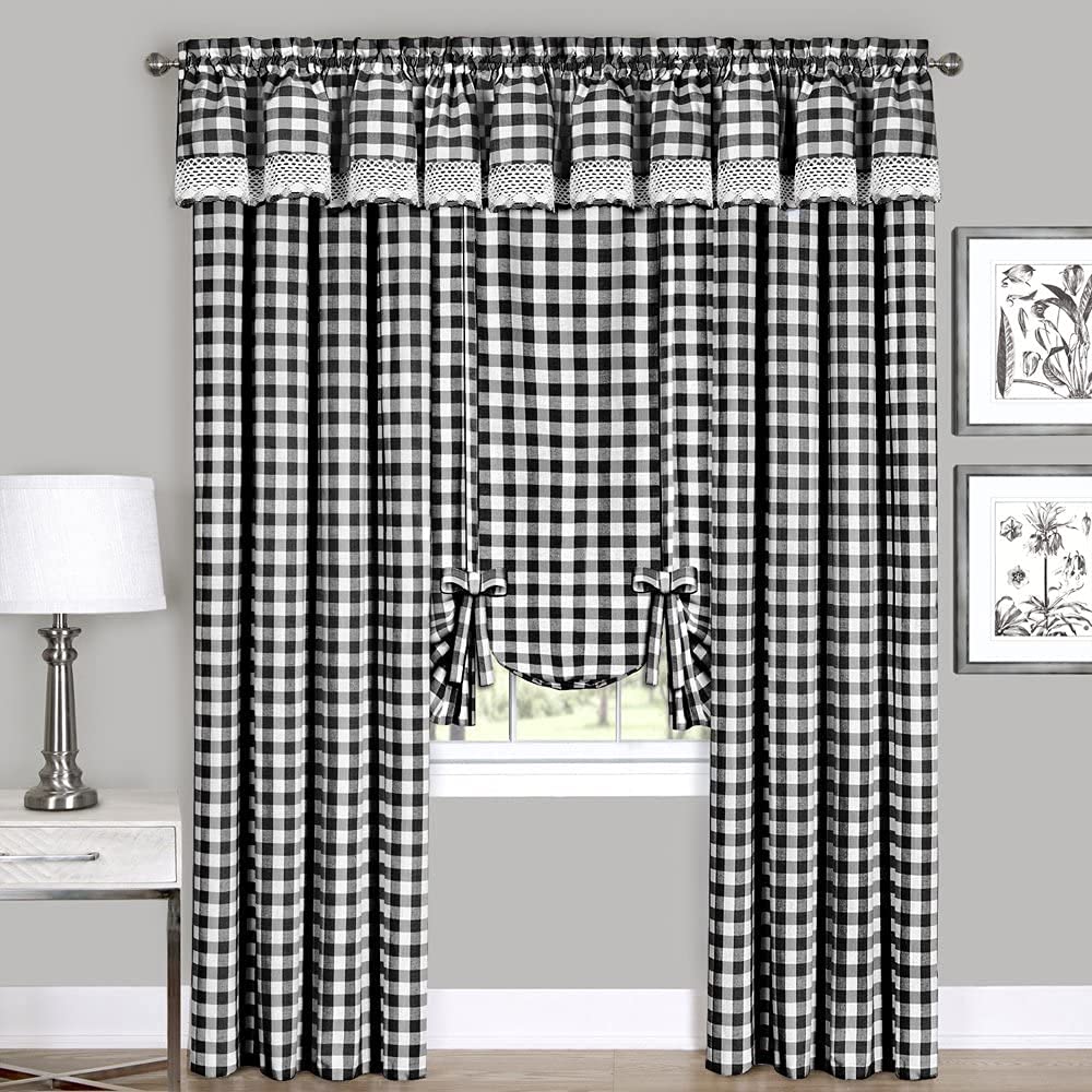 Woven Trends Farmhouse Curtains Kitchen Decor, Buffalo Plaid Single Panel, Classic Country Plaid Gingham Checkered Design, Farmh