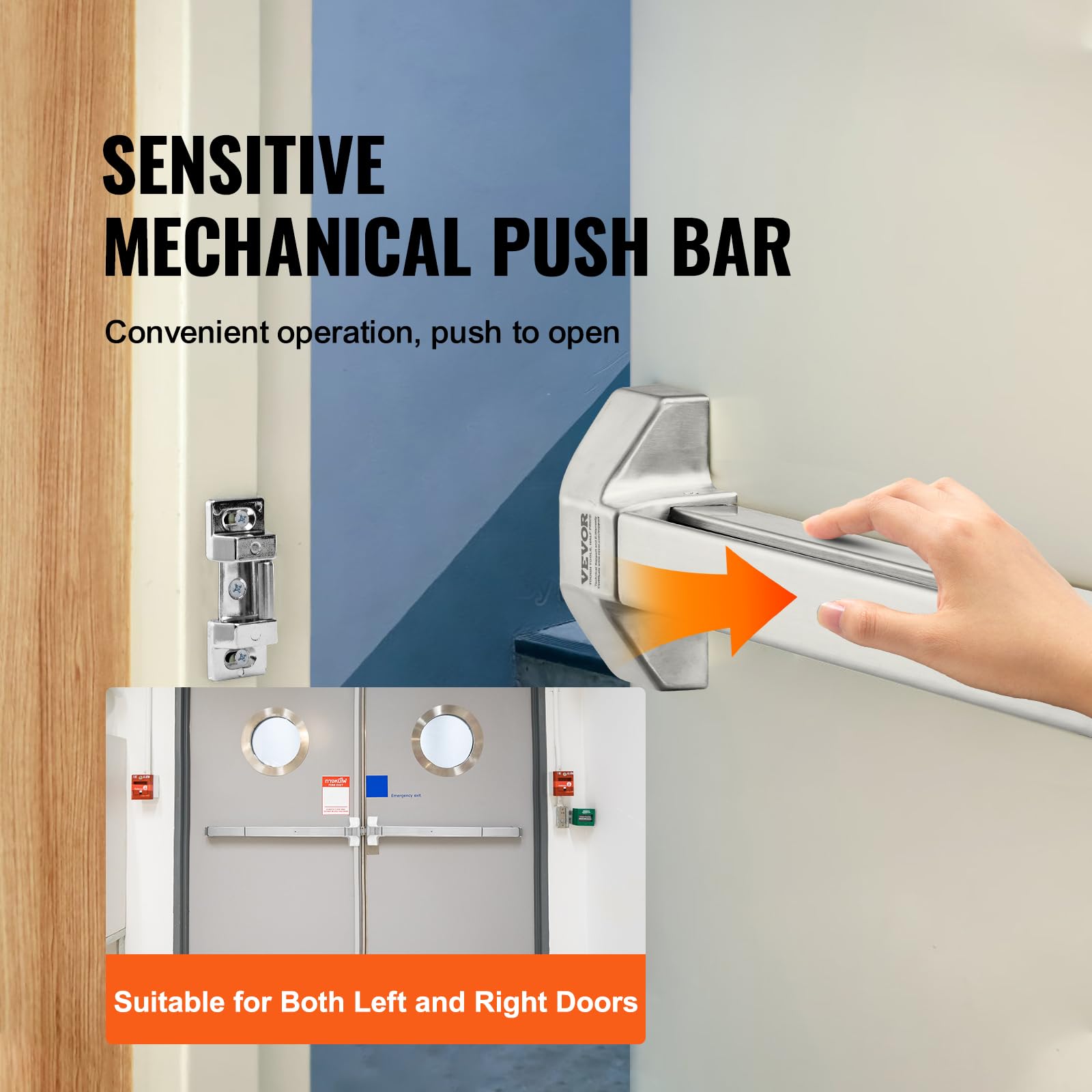 Vevor Push Bar Door Locks, Stainless Steel Panic Bars For Exit Doors, With Exterior Lever And 3 Keys, Push Bar Panic Exit Device