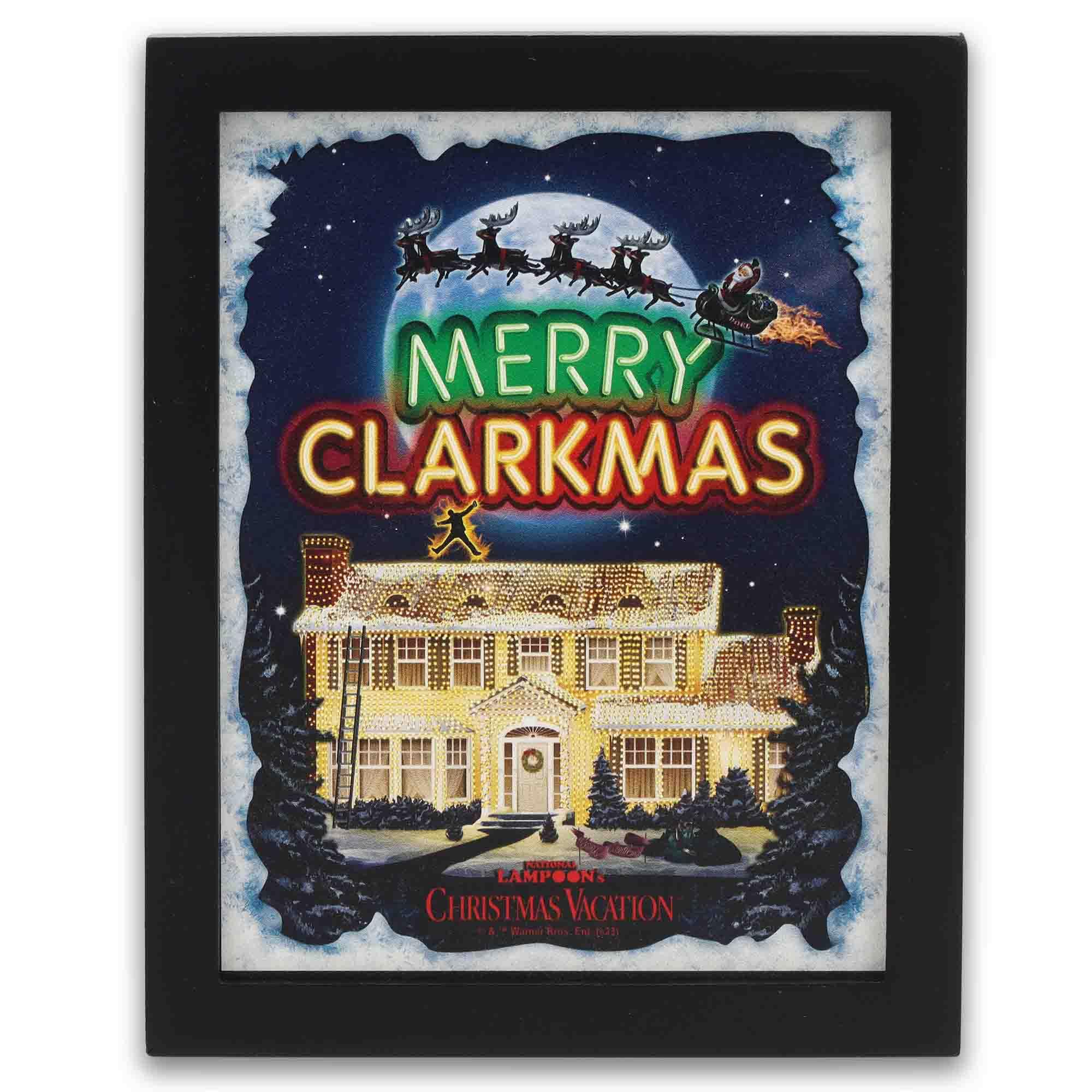 National Lampoons Christmas Vacation Merry Clarkmas House Scene Framed Wood Wall Decor - Iconic Christmas Vacation Decoration f