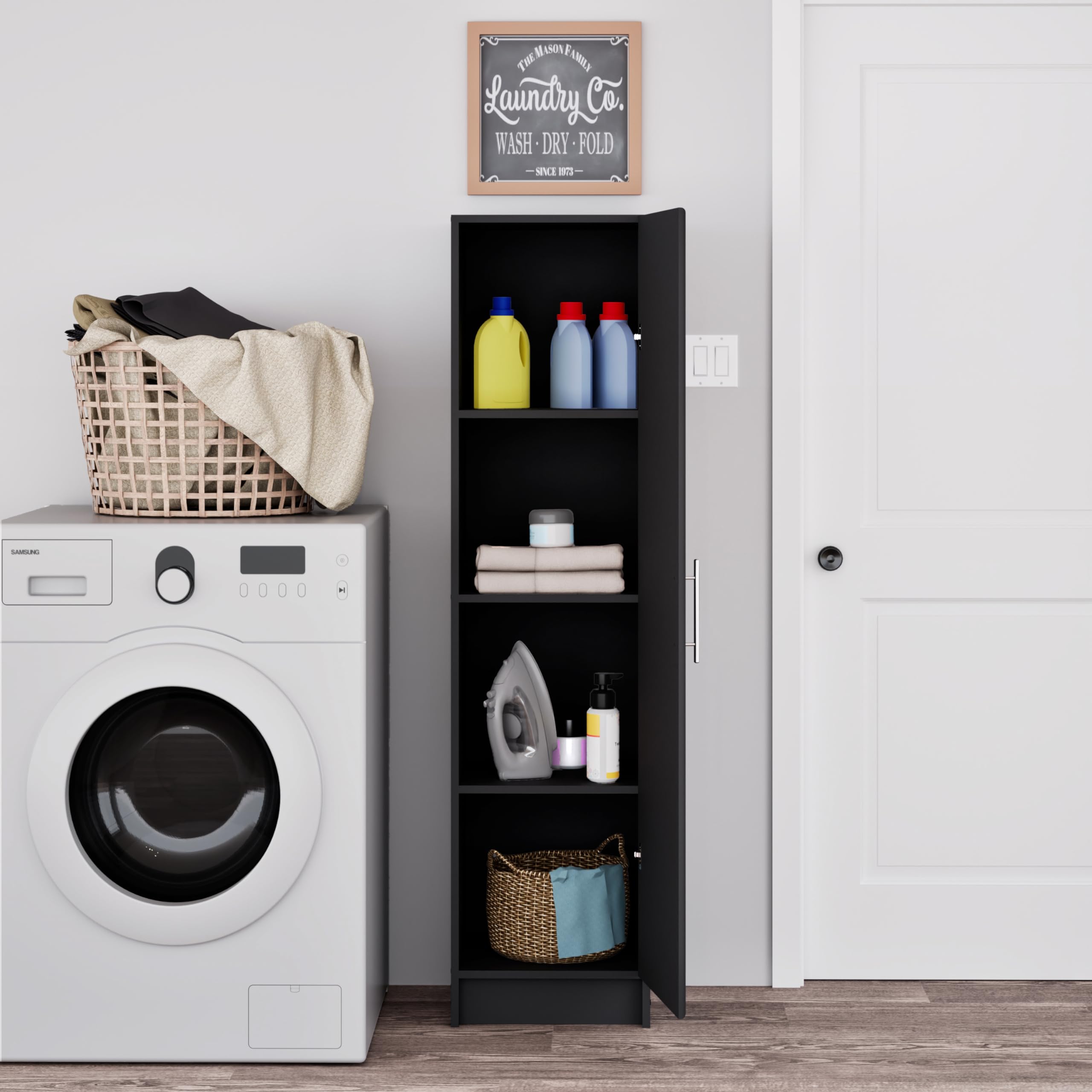 Prepac Elite 16' Storage Cabinet, Black Storage Cabinet, Bathroom Cabinet, Pantry Cabinet With 2 Adjustable Shelves, 16' D X 16' W X 65' H, Beb-1664