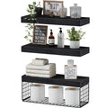QEEIG Black Bathroom Shelves Over Toilet Wall Mounted Floating Shelves Farmhouse Shelf Toilet Paper Storage Small 16 inch Set of