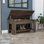 Saturn Storage Bench with Liftable Top, Lower Shelf, and 4 Legs, Dark Brown