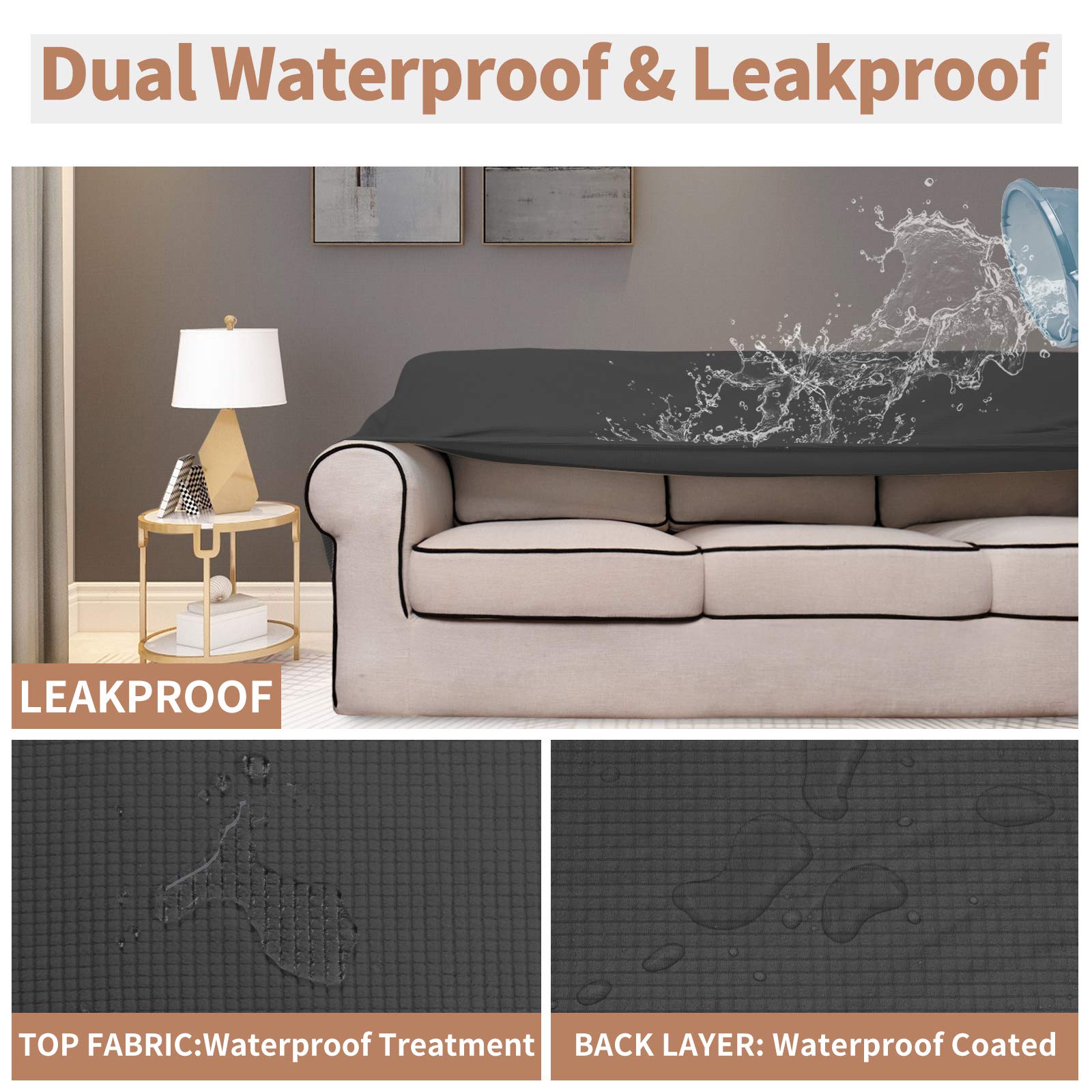 Easy-Going 100% Waterproof Loveseat Couch Cover, Dual Waterproof Sofa Cover, Stretch Jacquard Sofa Slipcover, Leakproof Furniture Protector For Kids, Pets, Dog And Cat (Loveseat, Dark Gray)