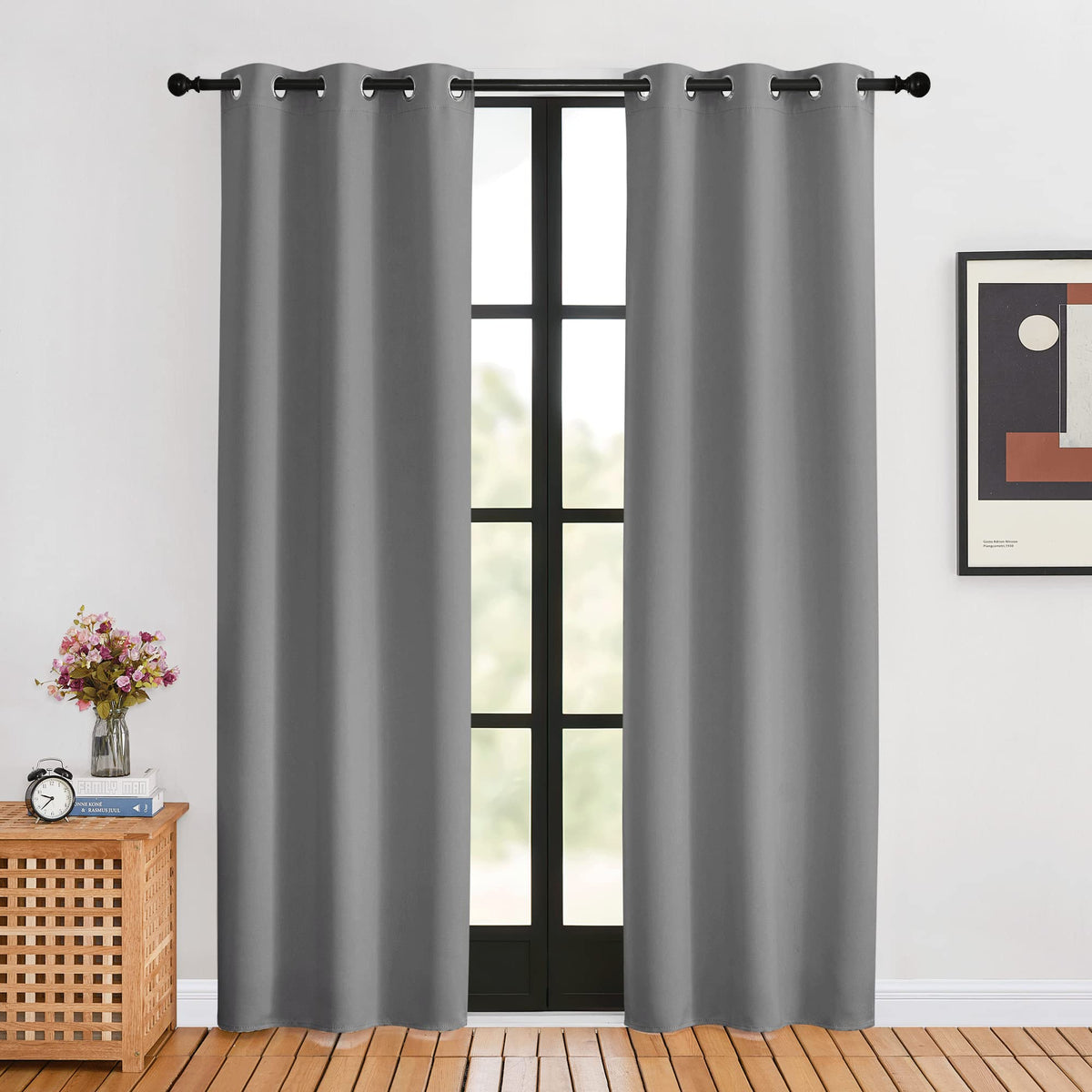 Nicetown Room Darkening Curtains For Living Room, Silver Grey, W34 X L80, 2 Panels, Easy Care Solid Thermal Insulated Grommet Li