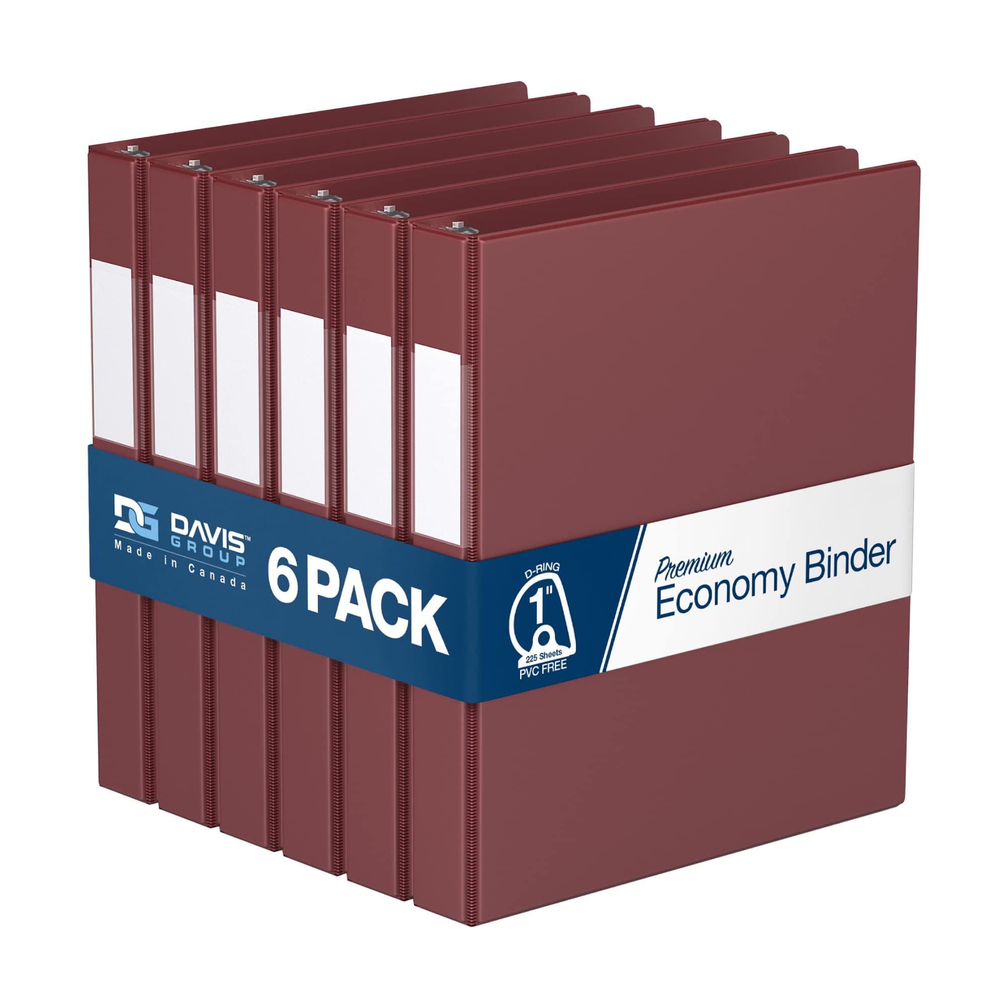 Premium Economy 1-Inch Binder, 3-Ring Binder For School, Office, Or Home, Colored Binder Notebook, Pack Of 6, D Ring, Burgundy