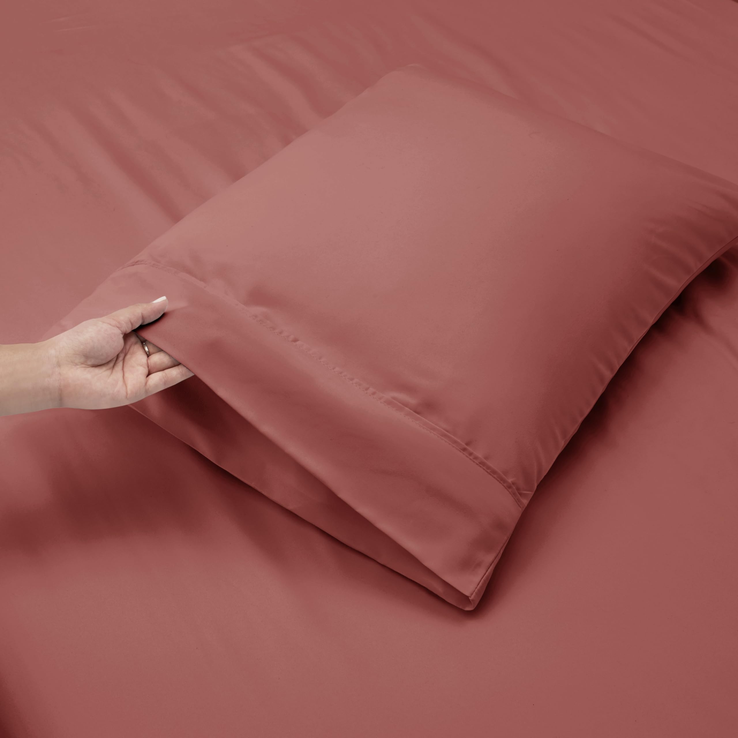 Nestl Extra Deep Pocket Sheets - Fits Mattress 18-24 Inches Deep, Extra Deep Pocket Queen Sheets Sets, 4 Piece Queen Size Sheets, Queen Sheets Deep Pocket, Pink Clay