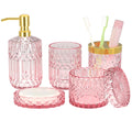 Newest Pink Bathroom Accessories Set - 5 PCS Glass Bathroom Decor with Soap Dispenser & Soap Dish & Toothbrush Holder & Tumbler 