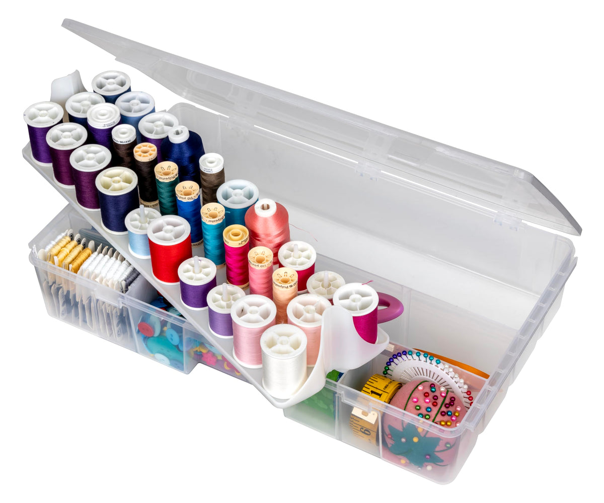 ArtBin 7003AB Sew-Lutions Sewing Supply Storage System with Lift-Out Thread Spool Tray, [1] Plastic Storage Case, Clear