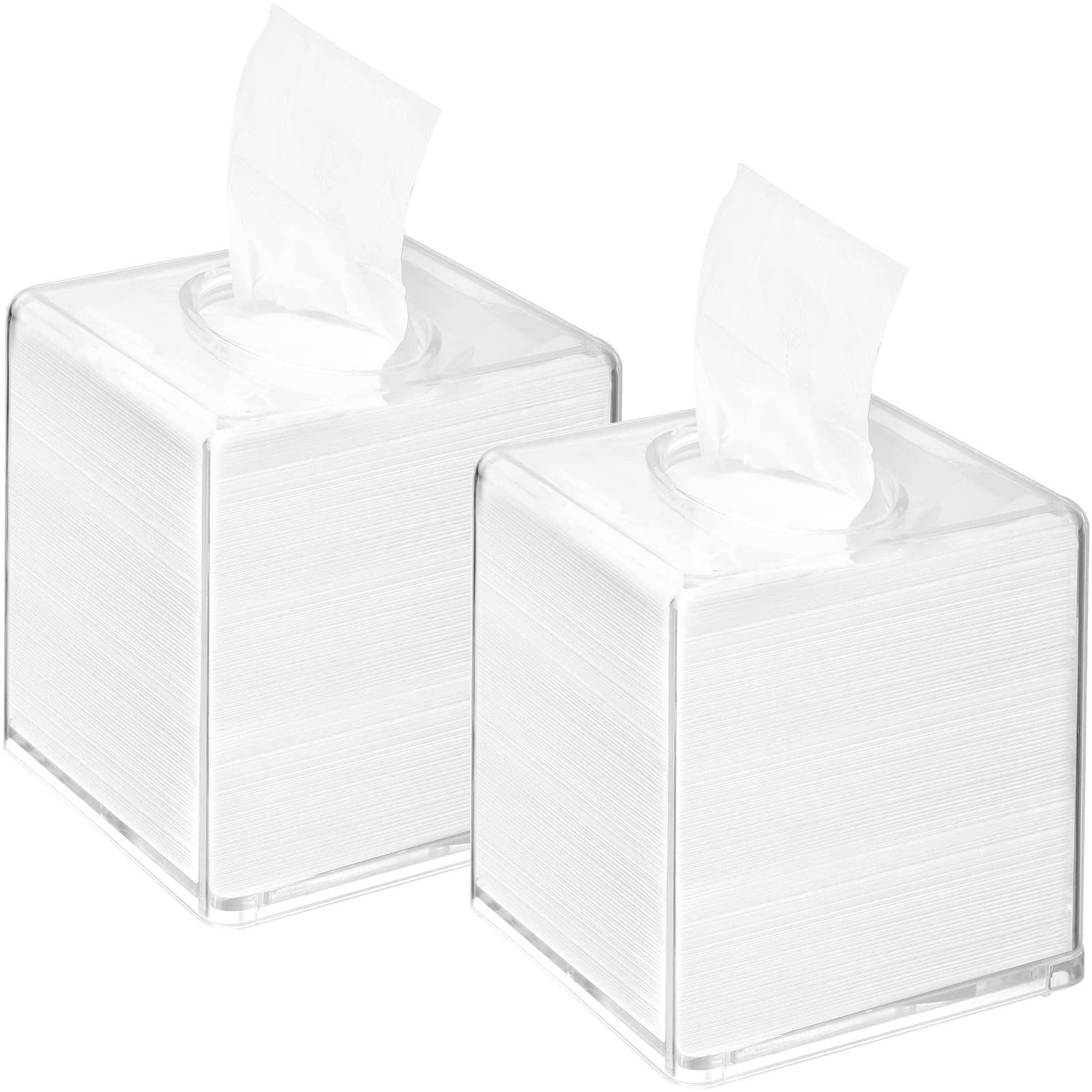 Yopay 2 Pack Square Tissue Dispenser Box, Clear Facial Acrylic Tissue Box Holder, Cover Napkin Organizer for Dryer Sheets, Bathr