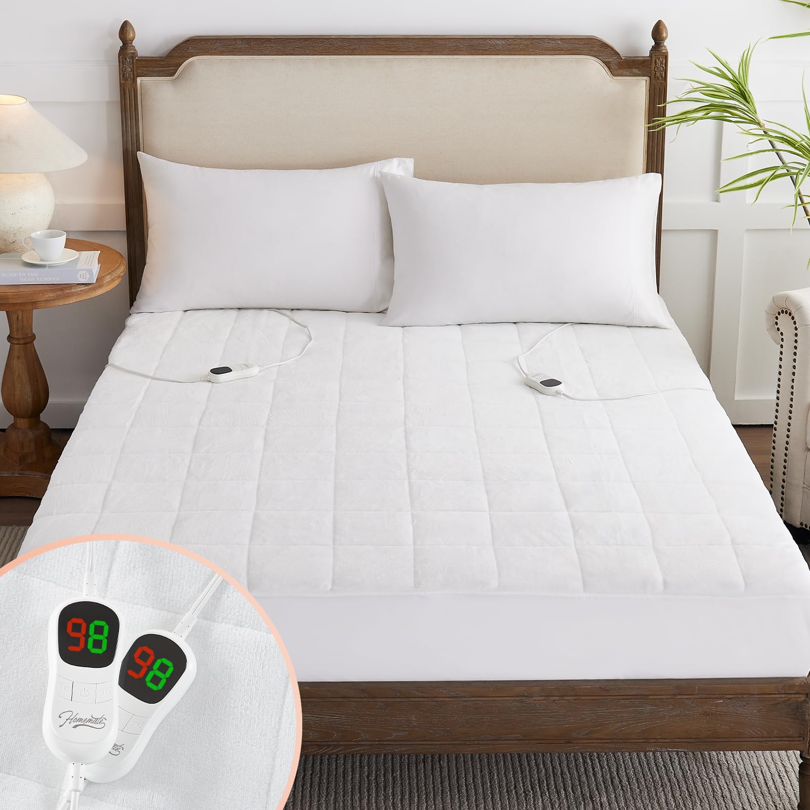 Homemate Heated Mattress Pad California King Size, 5 Heated Setting Coral Fleece Electric Mattress Pad King, Bed Warmer With Dua