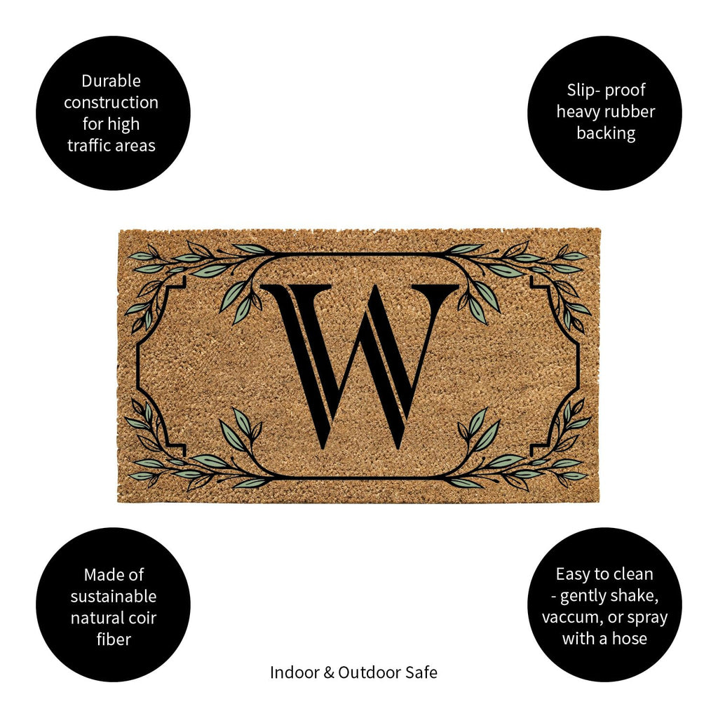 Evergreen Monogram Coir Doormat | Letter W | Front Door Mat For Outdoor Indoor Entrance | 28X16 Inches | Non-Slip Backing Doorwa