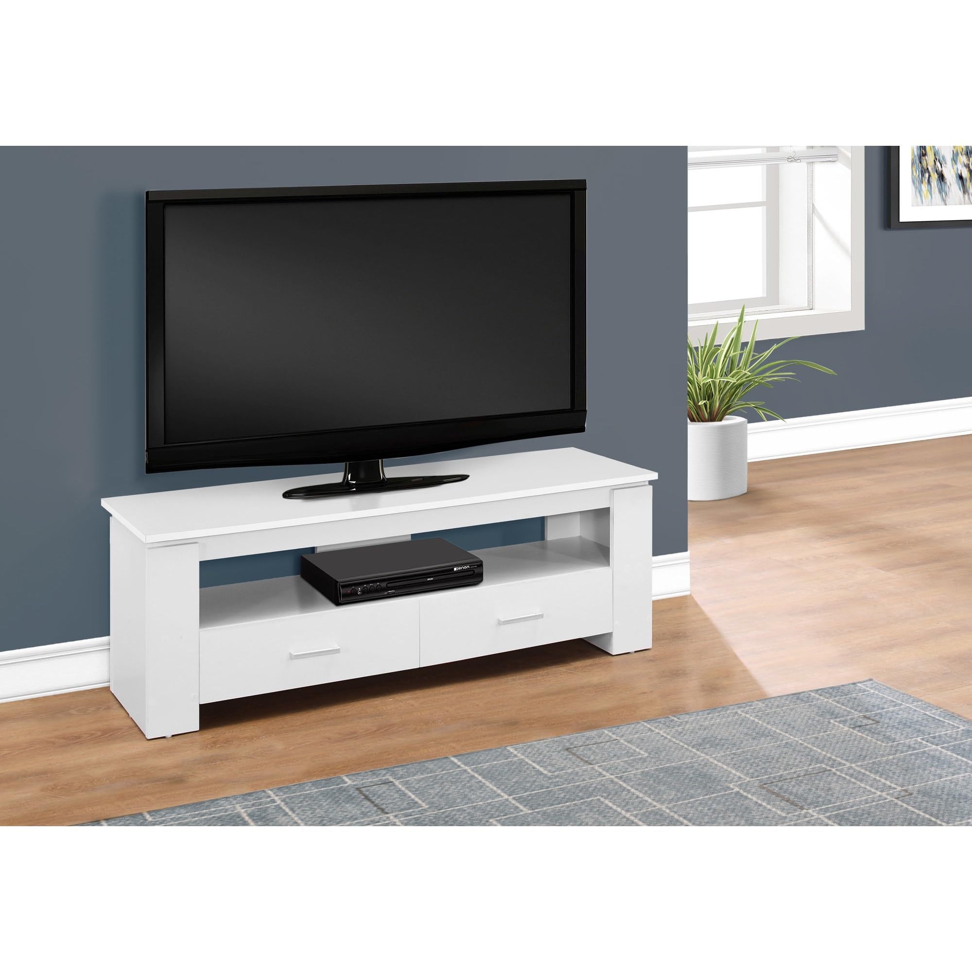 Monarch Specialties I TV STAND-48 L 2 Storage Drawers, White