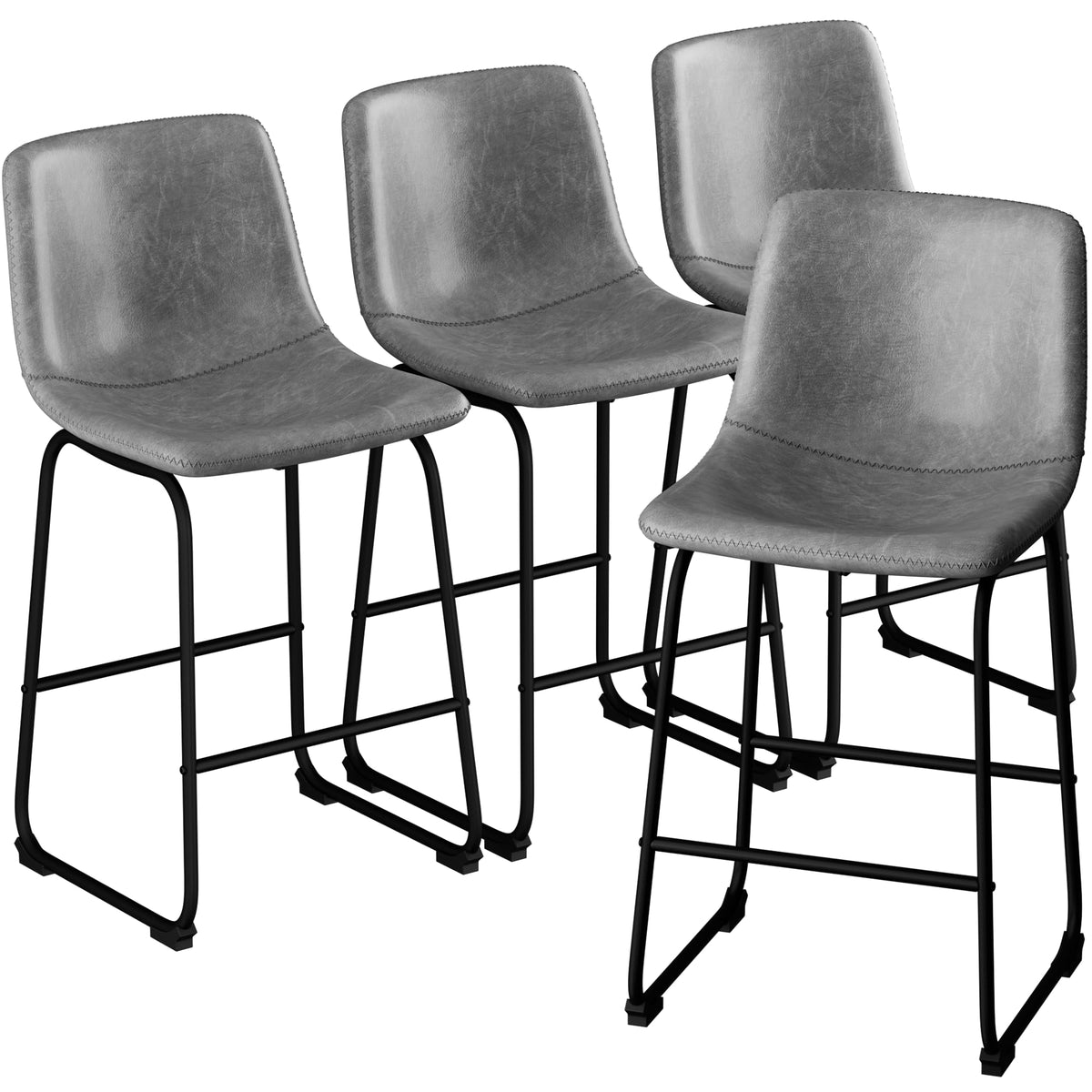 Aowos Bar Stools Set of 4, 30inch Bar Height Bar Stools with Back, Modern Faux Leather Bar Stools with Metal Legs and Footrest, 