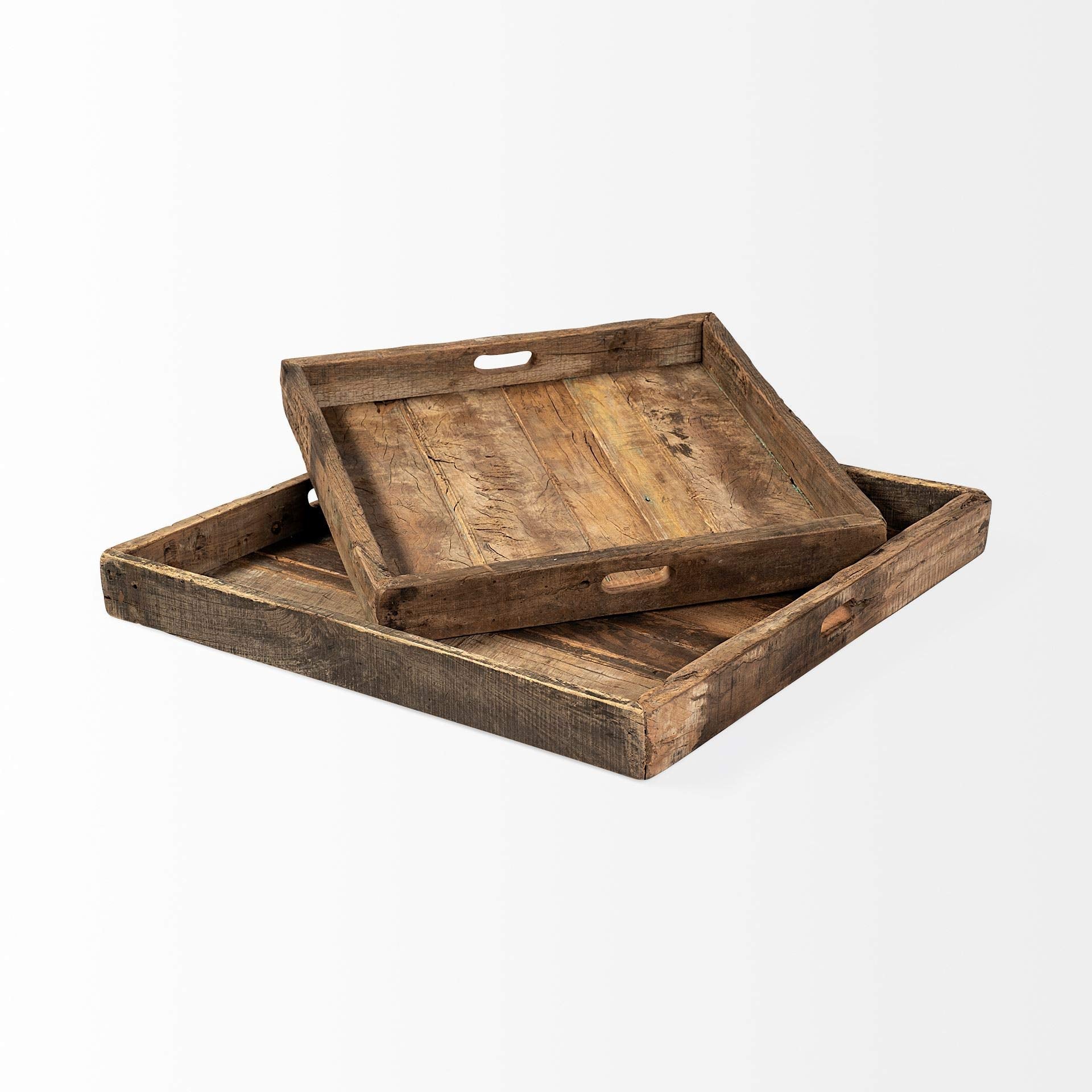HomeRoots Natural Brown Reclaimed Wood with Grains and Knots Highlight Tray