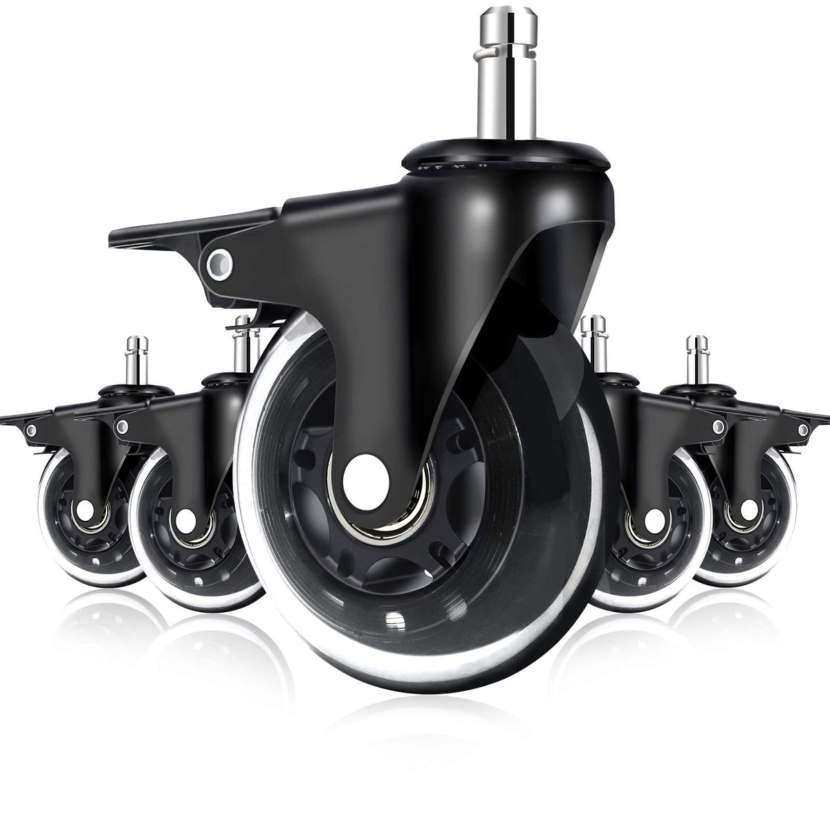 LONGADS Office Chair Caster Wheels with Brakes 5 Packs 3 in for Hardwood Floors and Low Pile Carpet,Heavy Duty Quiet Swivel Repl