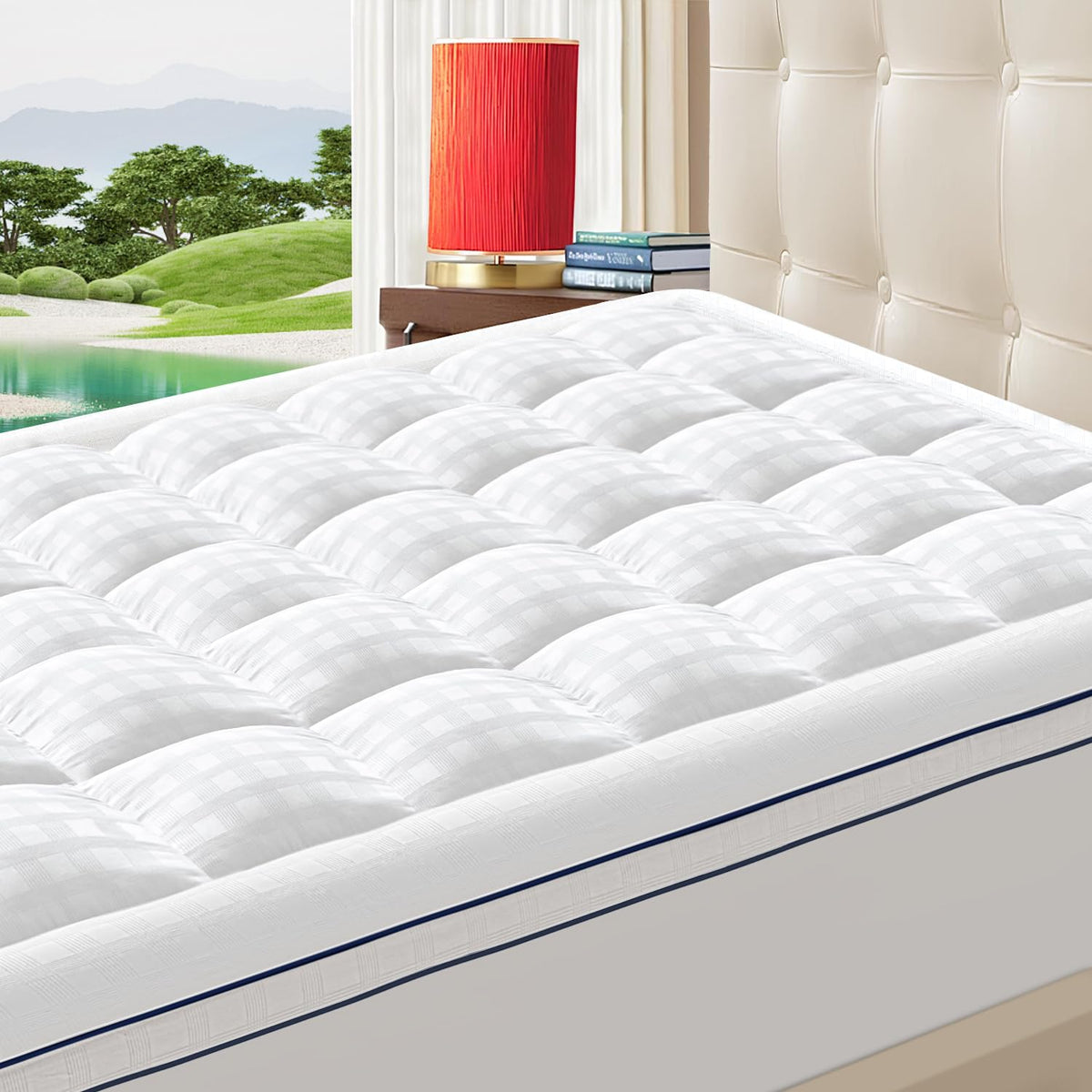 Abene Mattress Topper For Back Pain Relief, Extra Thick Mattress Pad Pillowtop, Soft Cotton Cover With 8''-21'' Deep Pocket, 130