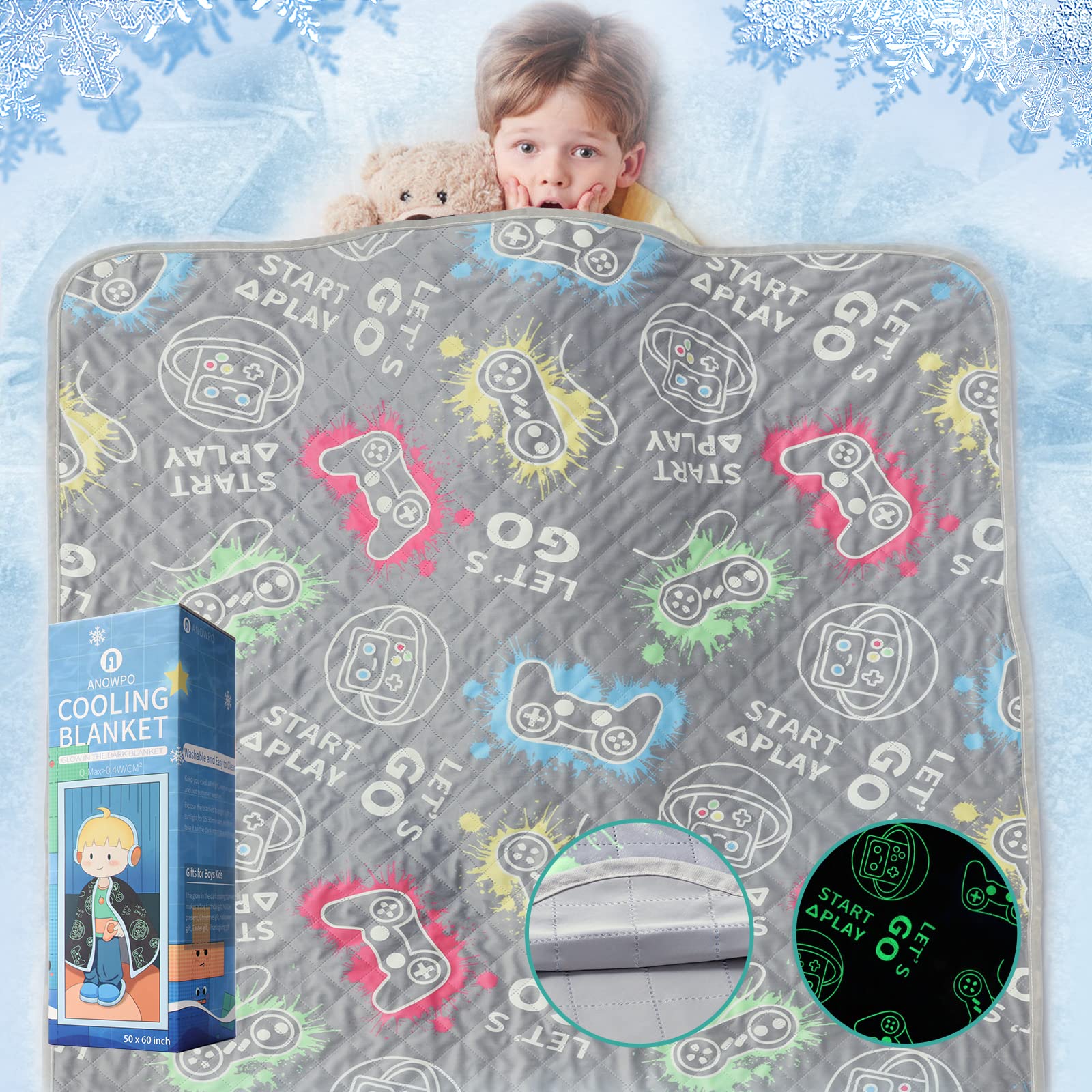 Anowpo Cooling Blankets For Hot Sleepers,Glow In The Dark Blanket Game Controller Gifts For Boys,Q-Max>0.4 Arc-Chill Cooling Fib