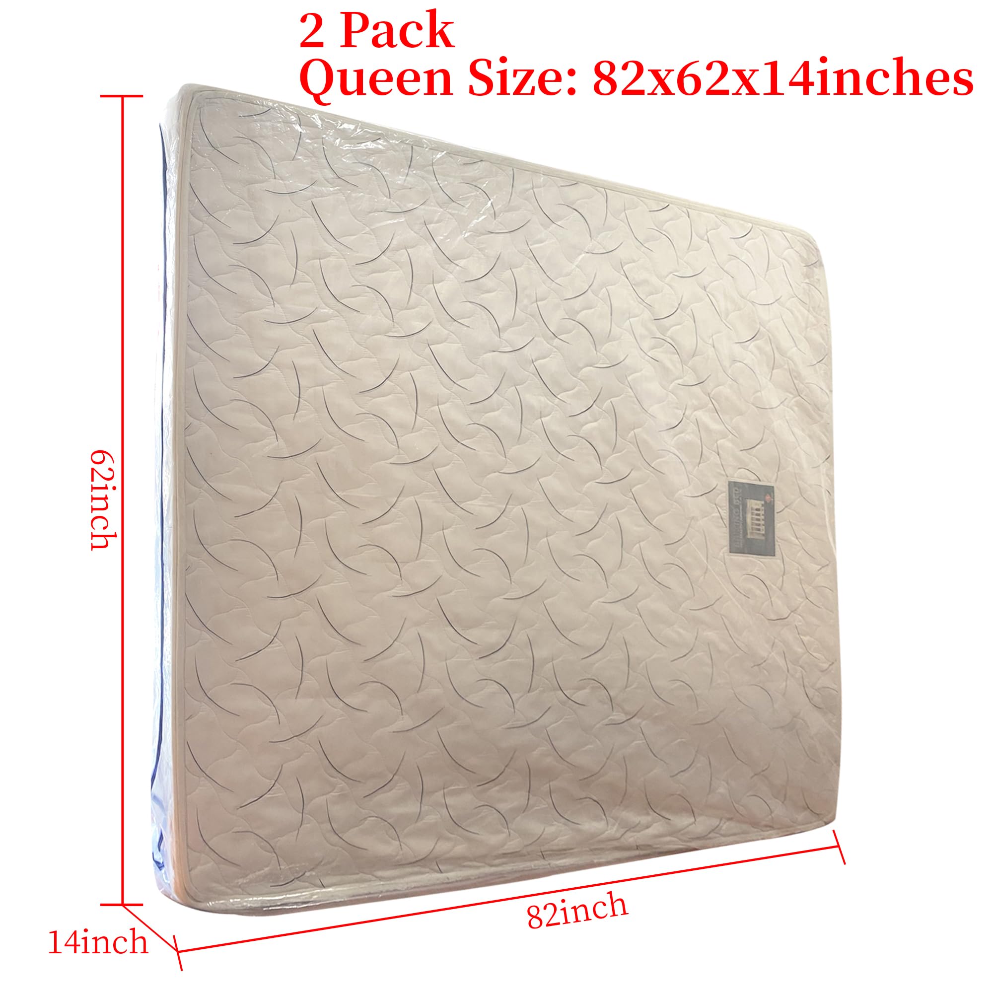 Juneshe 2 Pack Queen Mattress Bags For Moving And Storage-5 Mil Zipper Plastic Waterproof Mattress Storage Bags