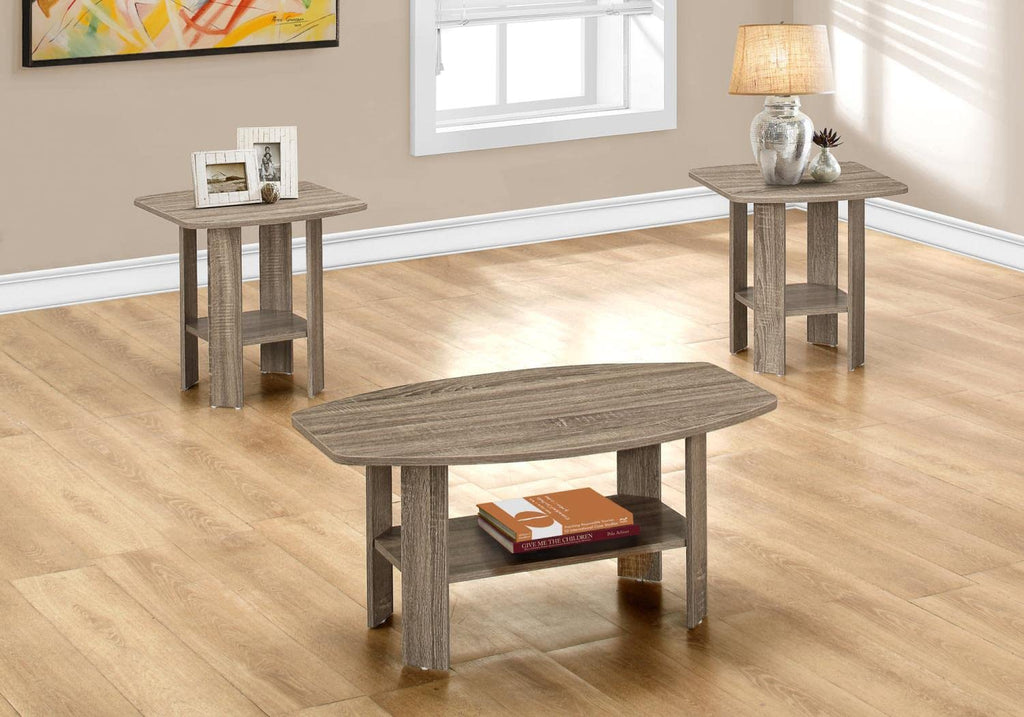 Monarch Specialties 7927P Table, 3pcs Set, Coffee, End, Side, Accent, Living Room, Laminate, Brown, Transitional Set-3Pcs Dark Taupe, 35.5' L x 21.5' W x 16.25' H