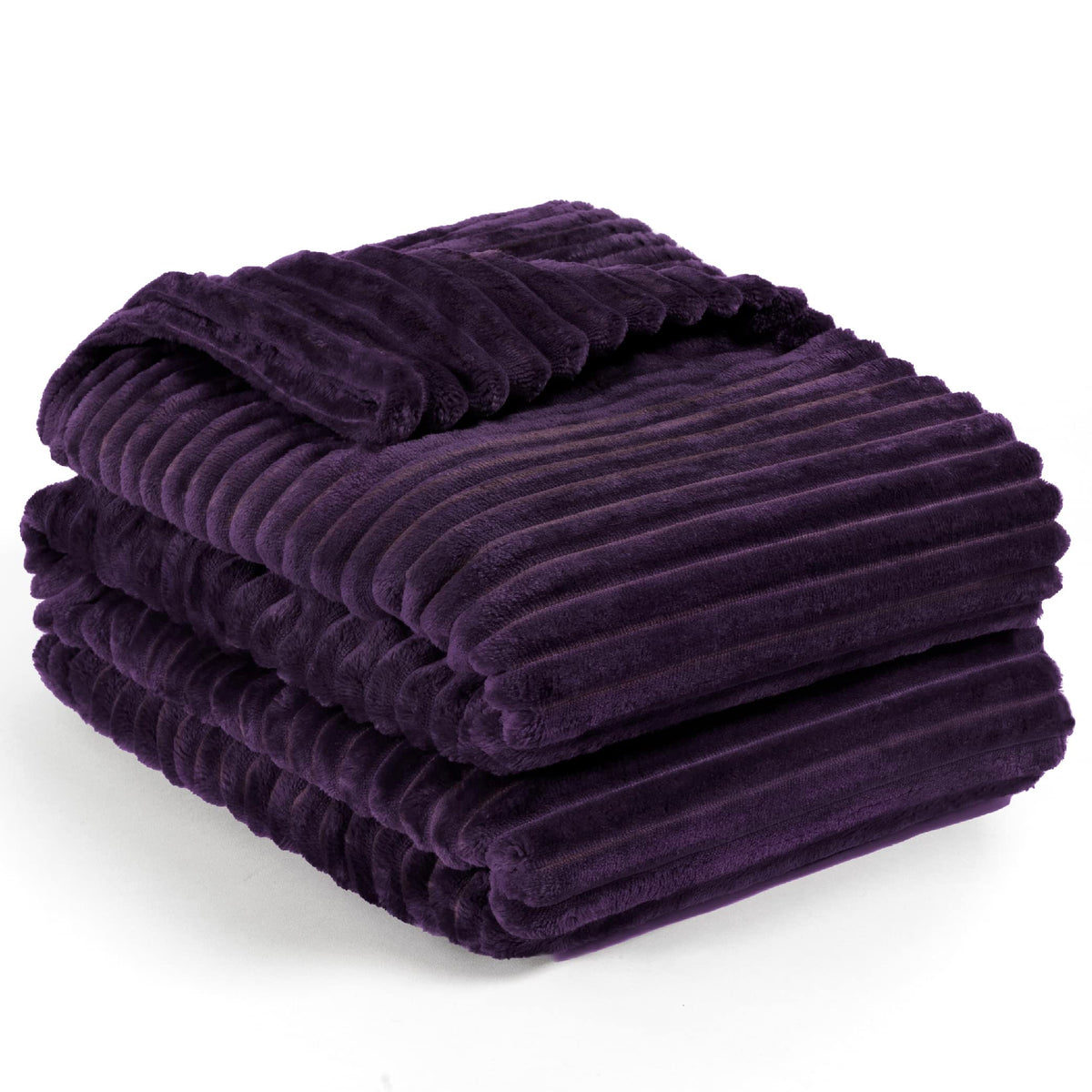 Pavilia Super Soft Fleece Throw Blanket Twin Purple Eggplant, Fuzzy Plush Flannel Throw, Warm Cozy Ribbed Microfiber Blanket For
