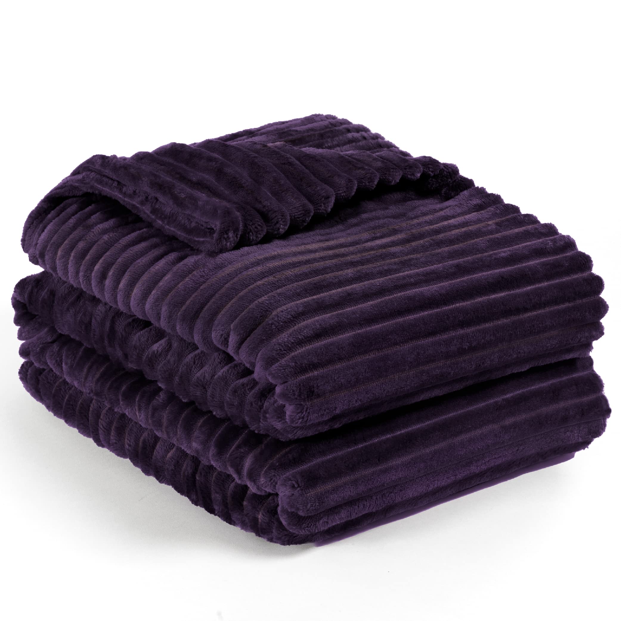 Pavilia Super Soft Fleece Throw Blanket Twin Purple Eggplant, Fuzzy Plush Flannel Throw, Warm Cozy Ribbed Microfiber Blanket For