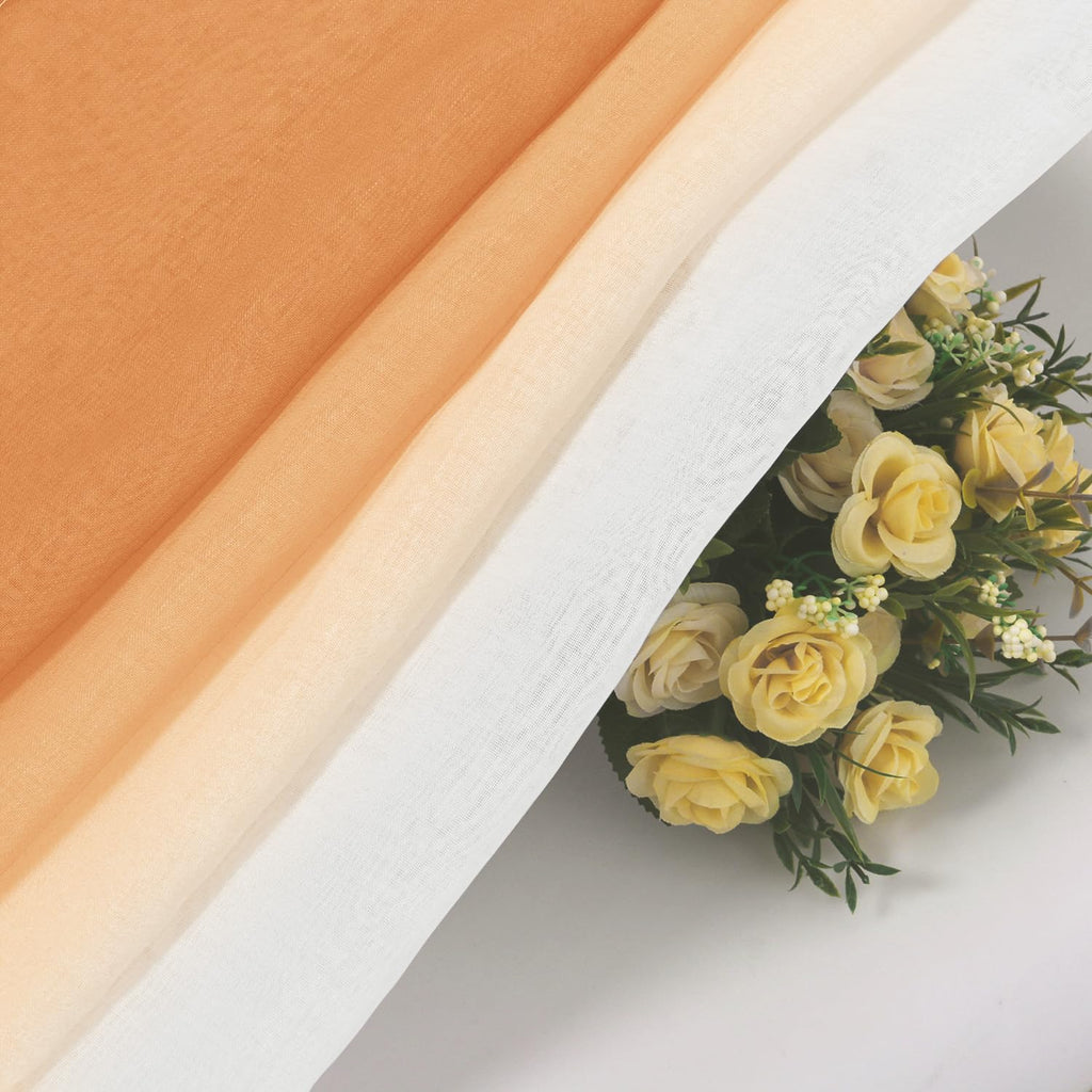 Dwcn Orange Faux Linen Ombre Sheer Curtains - 84 Inches Long Autumn Gradient Semi Voile Curtains For Bedroom And Living Room, Se