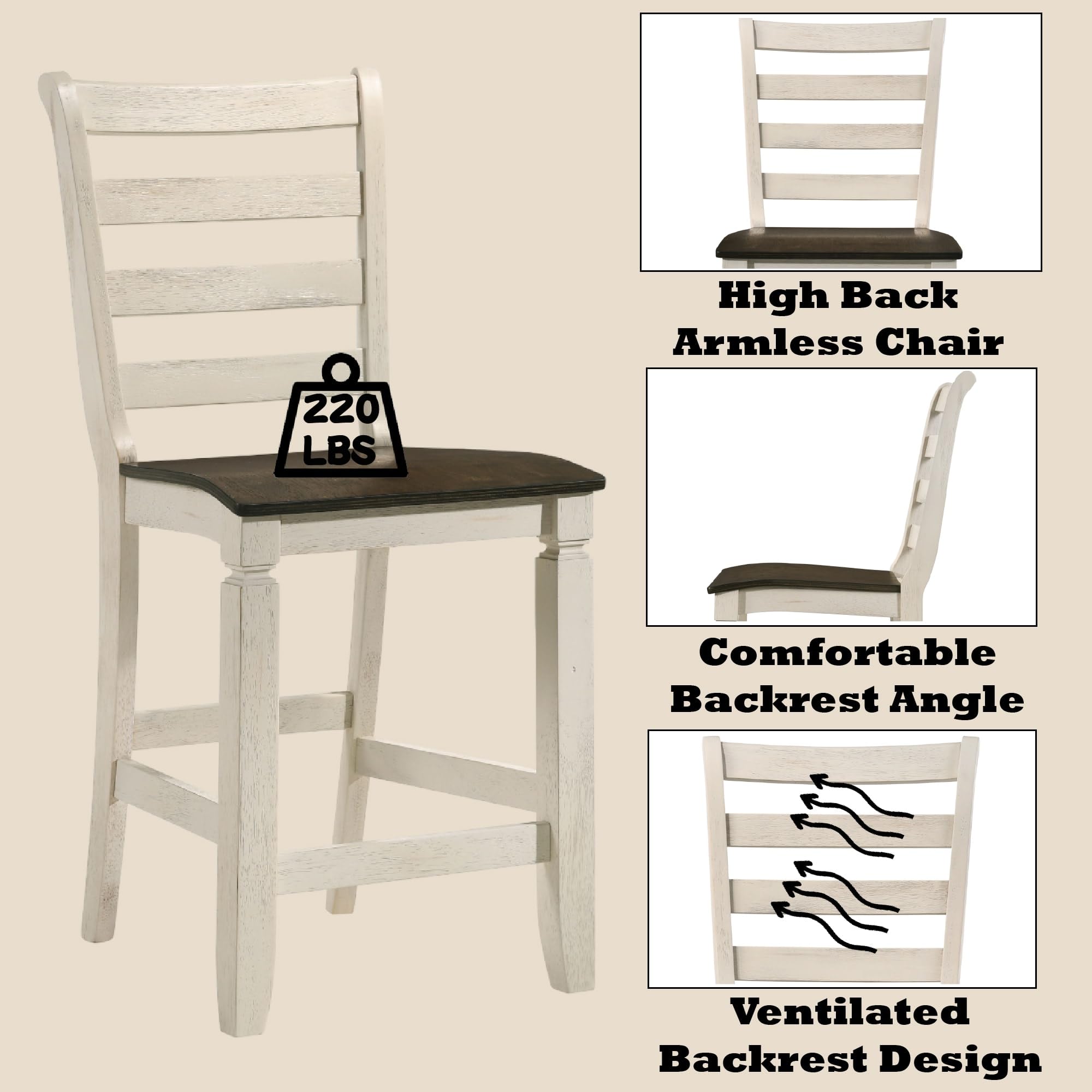 Acme Tasnim Wooden Counter Height Chair in Tan and Antique White