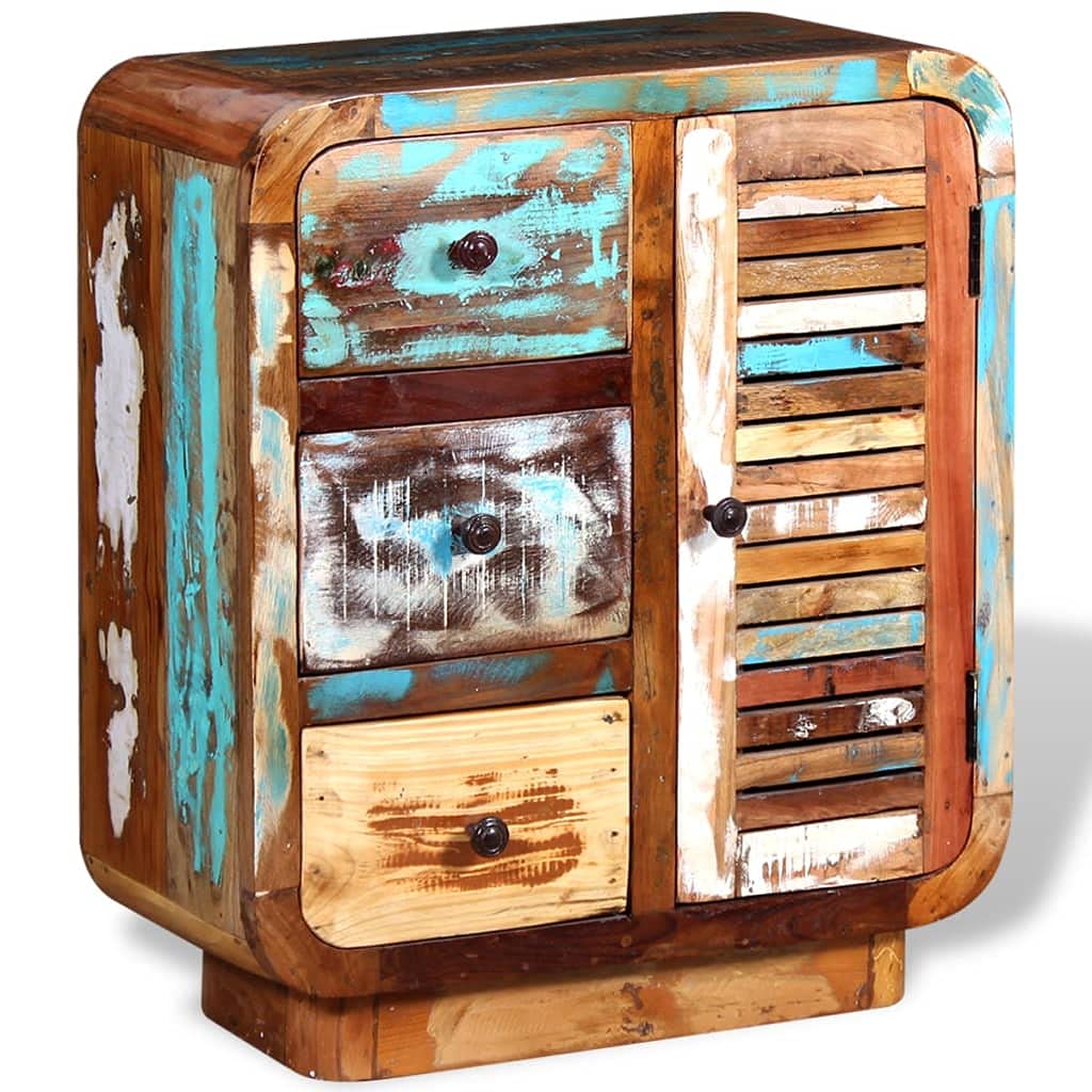 vidaXL Antique-Style Side Cabinet with 1 Door and 3 Drawers – Solid Reclaimed Wood Handmade Sideboard - Multicolor