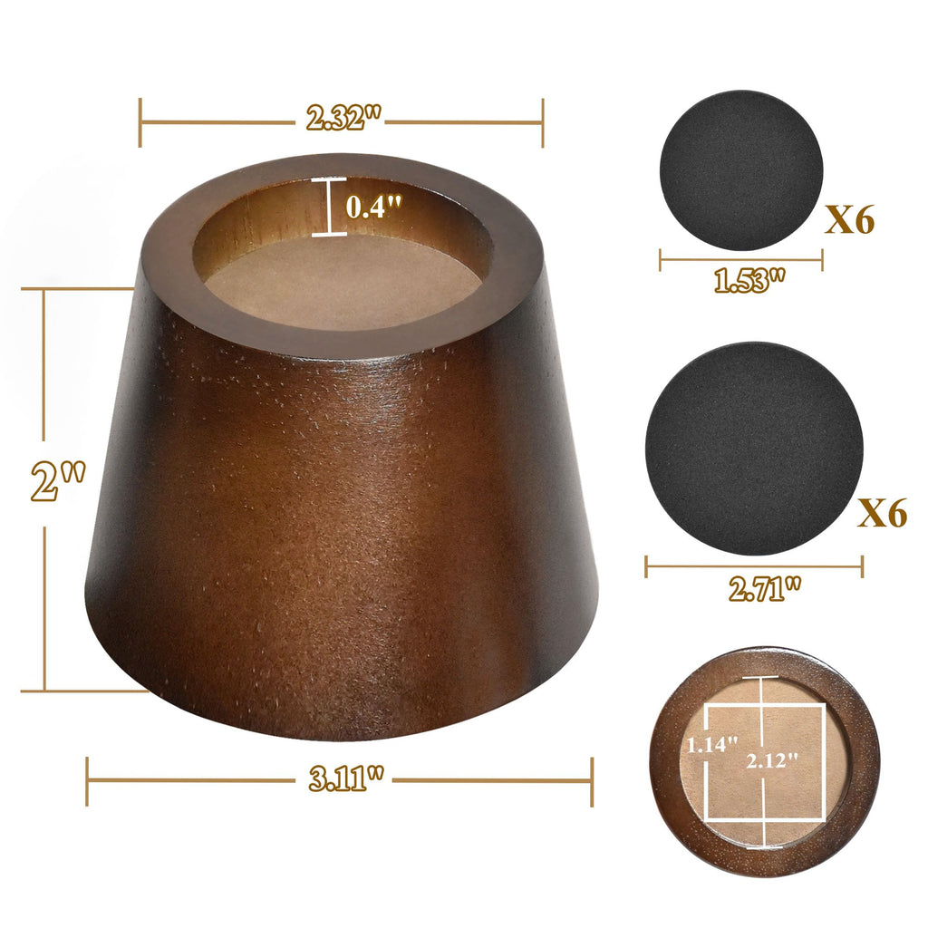 Sopicoz Wooden Furniture Risers 2 Inch Tapered Bed Risers Set Of 6, Heavy Duty Wood Bed Lifts Risers For Table, Sofa, Couch, Des