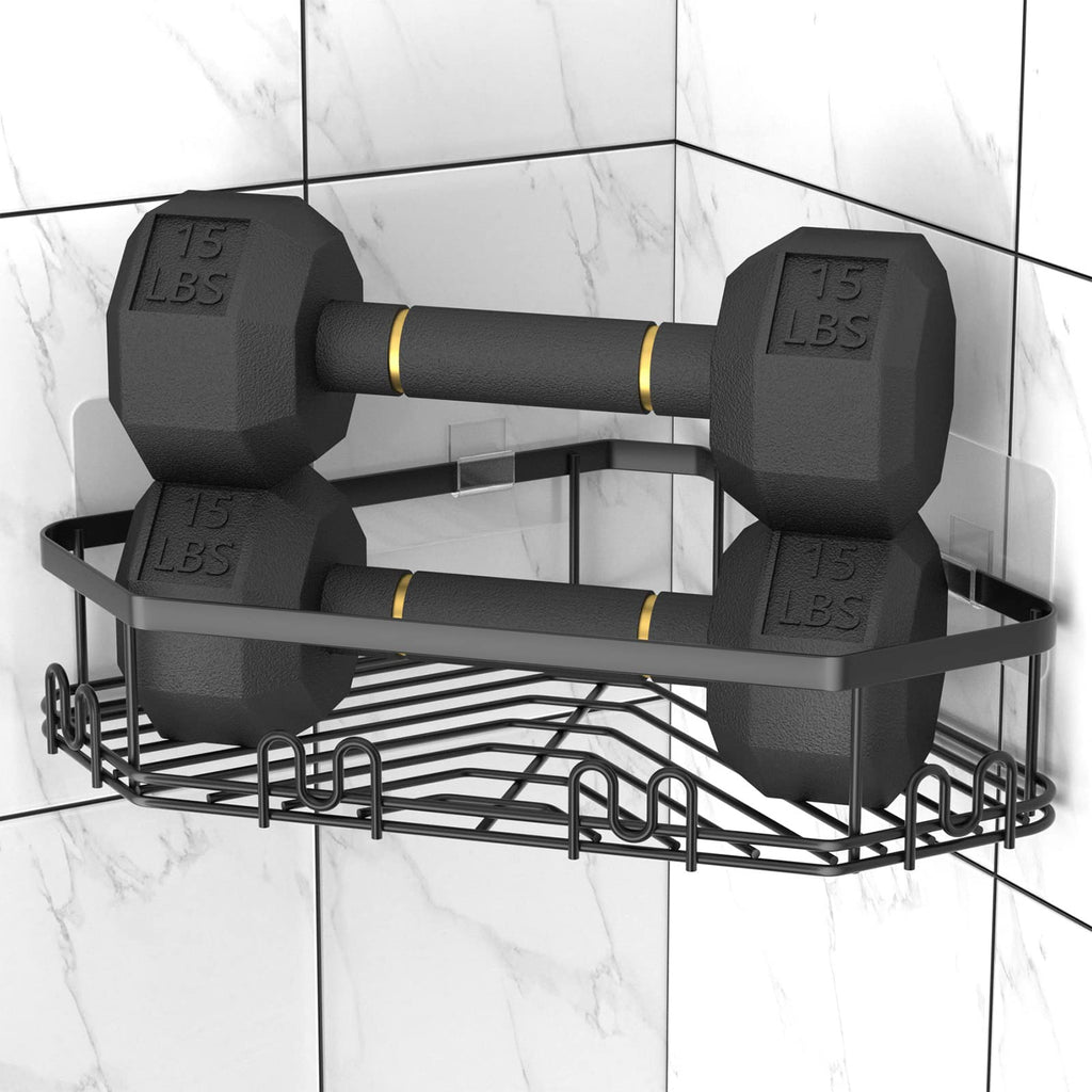 Steugo Corner Shower Caddy, Shower Organizer Corner Shower Shelf With 12 Hooks,3-Pack Adhesive Stainless Steel Shower Shelves Fo