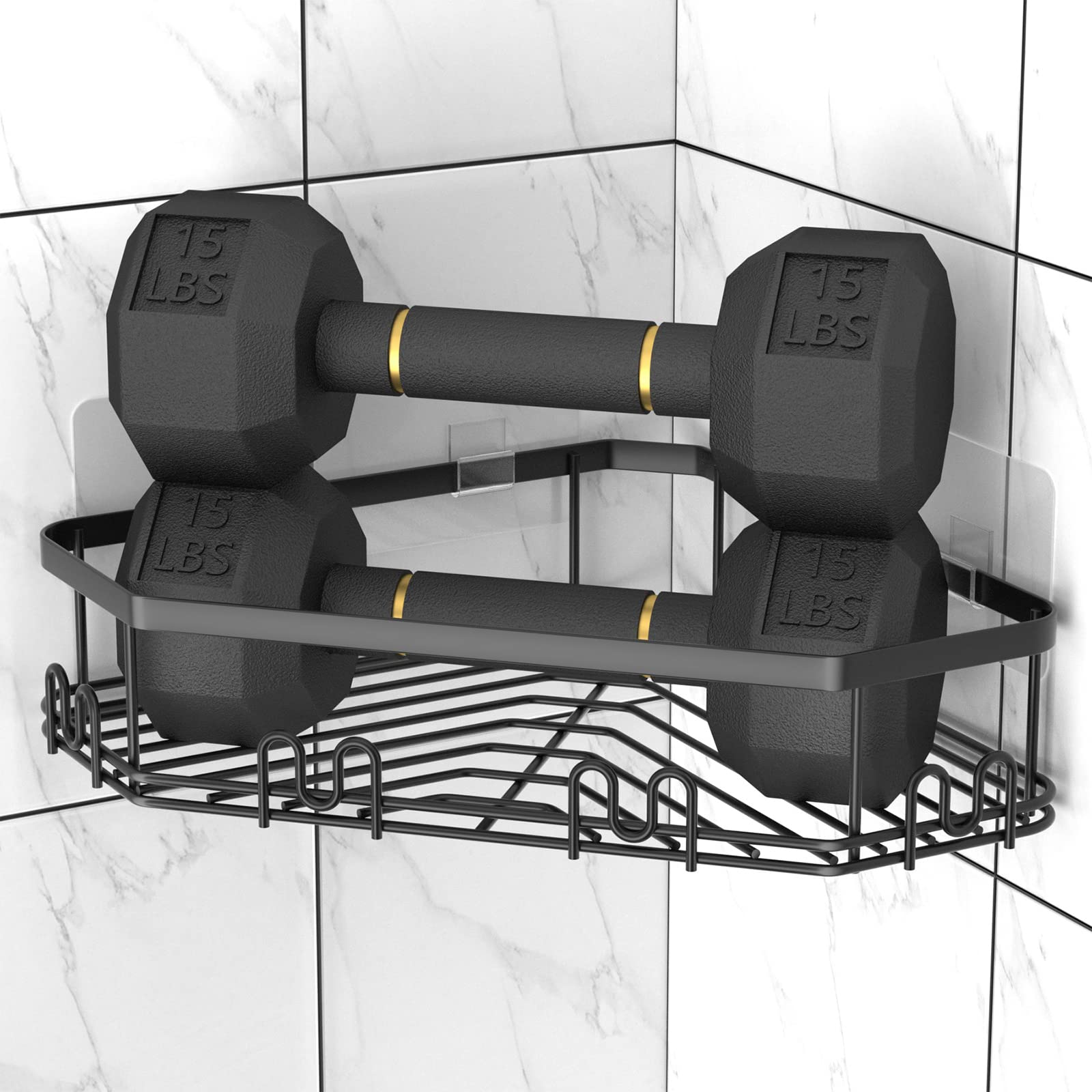 Steugo Corner Shower Caddy, Shower Organizer Corner Shower Shelf With 12 Hooks,3-Pack Adhesive Stainless Steel Shower Shelves Fo