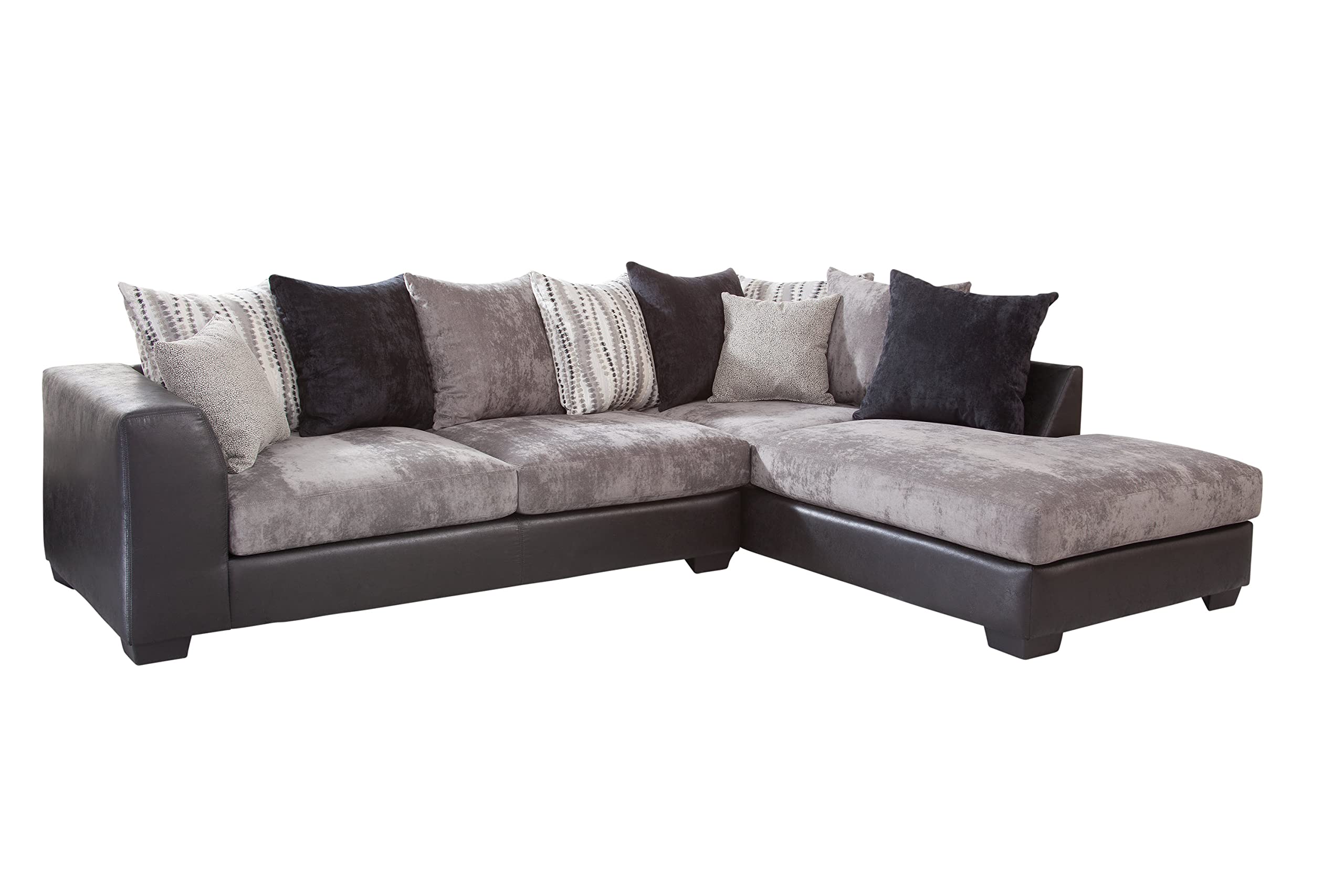 American Furniture Classics Model 8-A317-K Casual Comfort Series Charcoal and Black L Shaped Sectional Sofa with 8 Back Pillows and 2 Accent Pillows