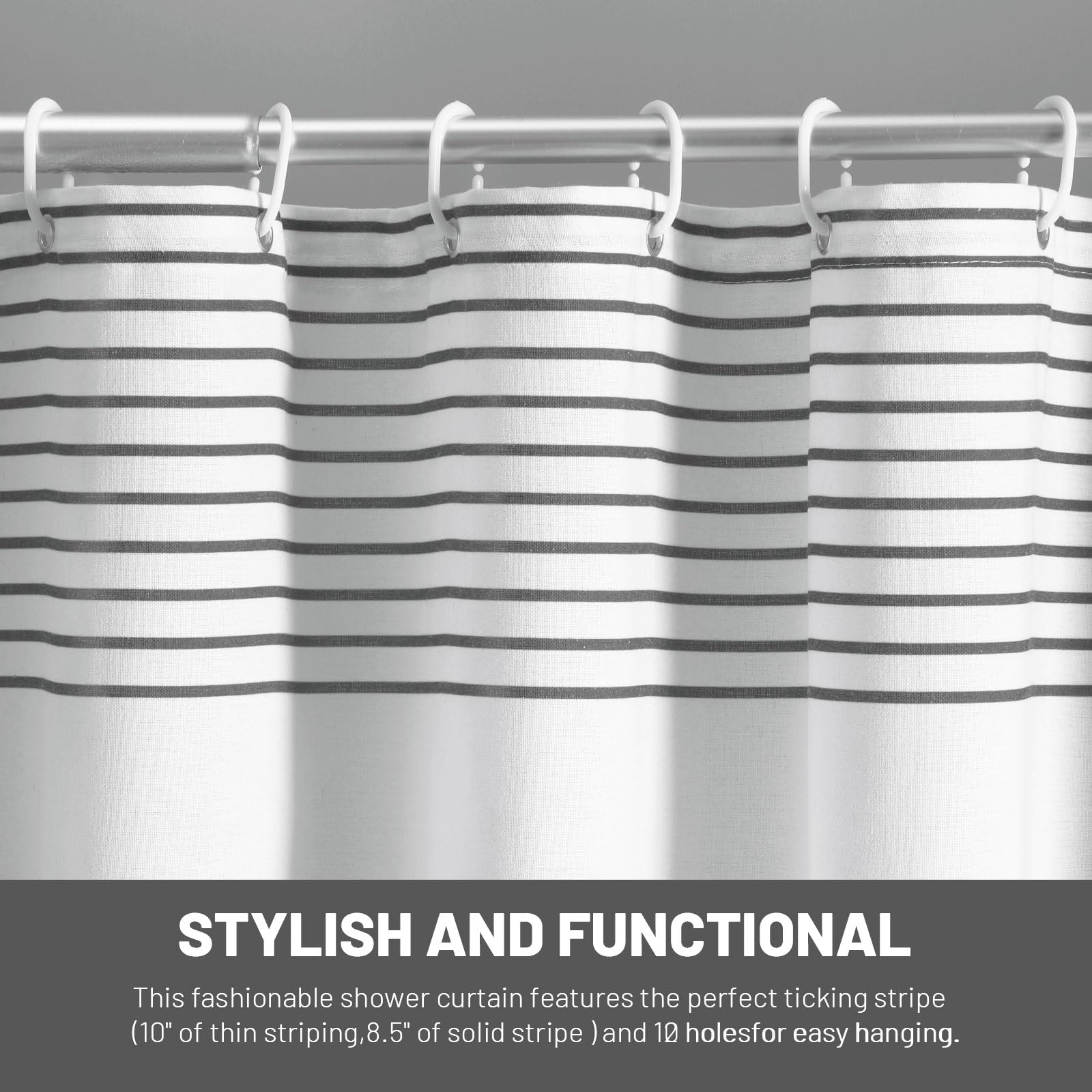 Awellife Gray Shower Curtain For Bathroom Stripe Tassel Shower Curtain 72 X 72 Inches Farmhouse Linen Boho Dark Grey