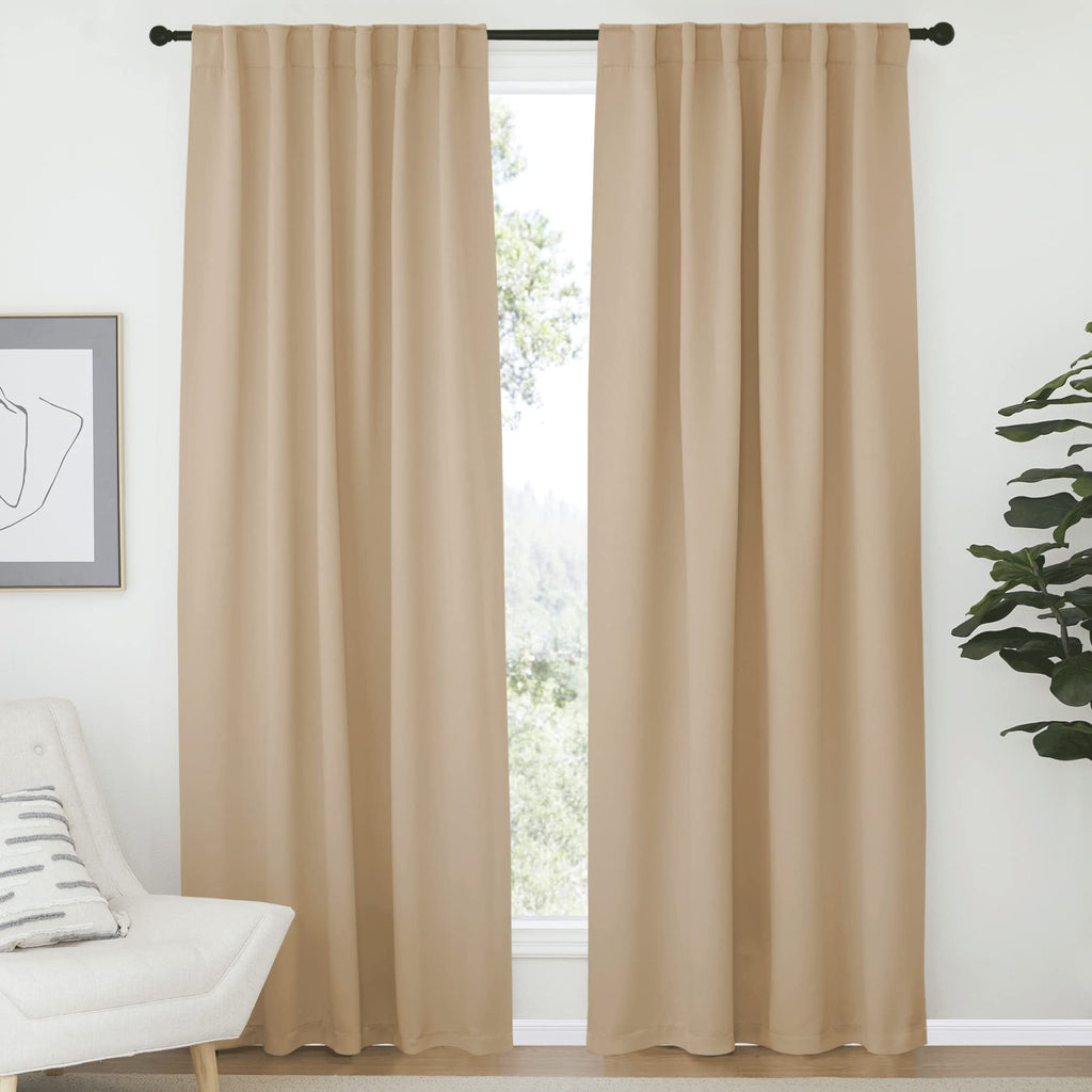Nicetown Window Treatment Blackout Window Blinds - (Biscotti Beige Color) 52X72 Inch, 1 Pair, Back Tab/Rod Pocket Blackout Draperies For Bedroom
