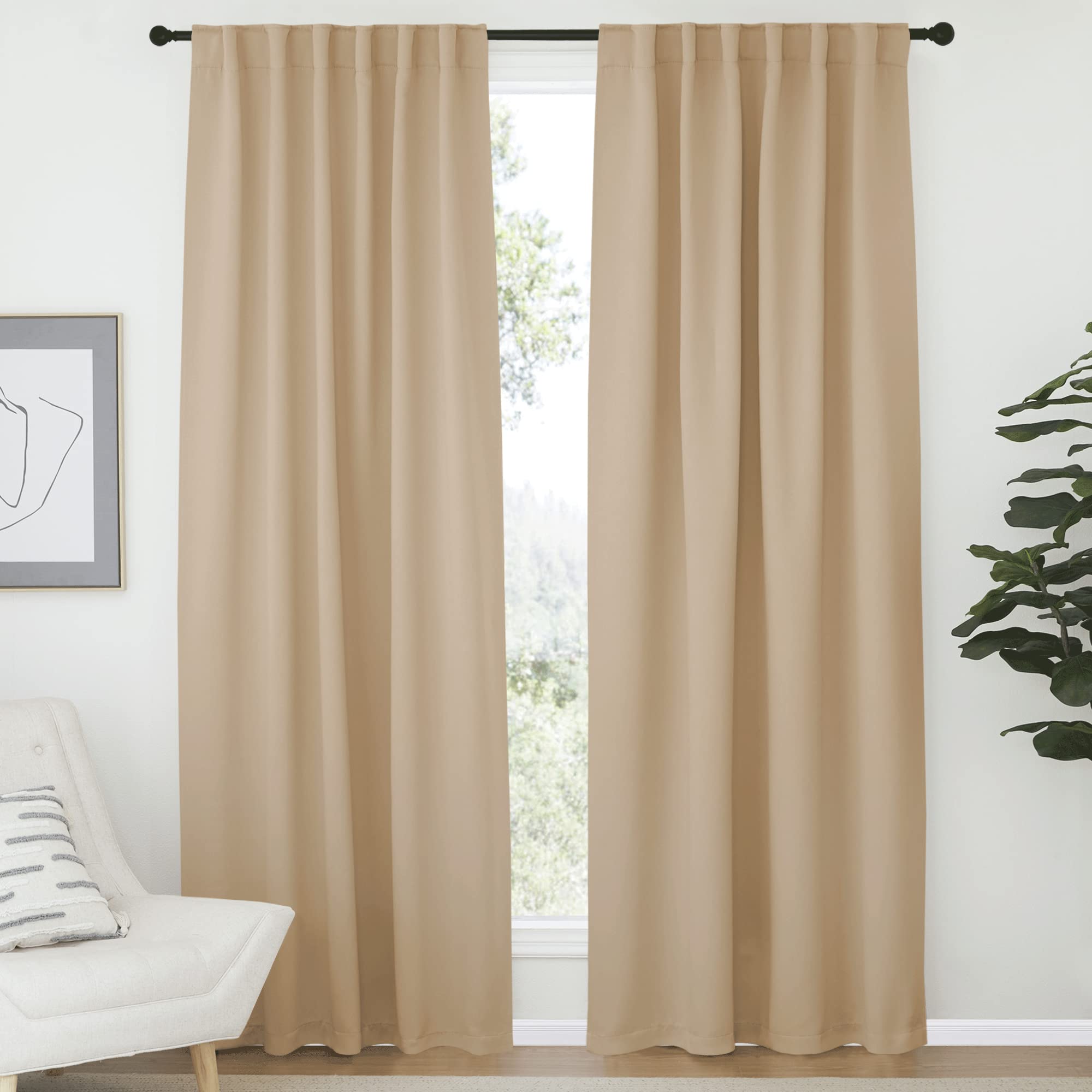 Nicetown Window Treatment Blackout Window Blinds - (Biscotti Beige Color) 52X72 Inch, 1 Pair, Back Tab/Rod Pocket Blackout Draperies For Bedroom