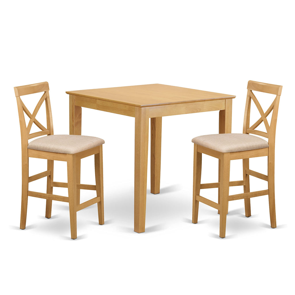East West Furniture Sudbury PUBS3-OAK-C 3 Piece Kitchen Counter Set for Small Spaces Contains a Square Table and 2 Linen Fabric Dining Room Chairs, 36x36 Inch, Oak, 42x42 Inch, Buttermilk & Cherry