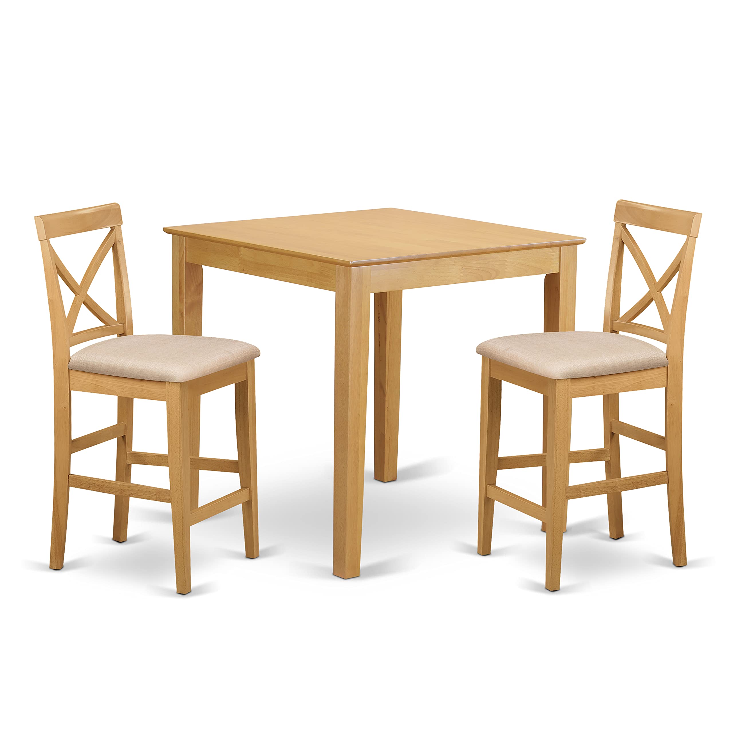 East West Furniture Sudbury PUBS3-OAK-C 3 Piece Kitchen Counter Set for Small Spaces Contains a Square Table and 2 Linen Fabric Dining Room Chairs, 36x36 Inch, Oak, 42x42 Inch, Buttermilk & Cherry