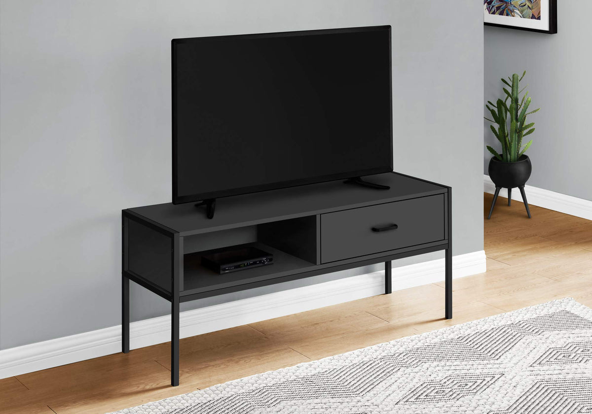 Monarch Specialties 2874 Tv Stand, 48 Inch, Console, Media Entertainment Center, Storage Drawer, Living Room, Bedroom, Laminate, Metal, Black, Contemporary Stand-48, 47.25' L x 15.75' W x 19.75' H