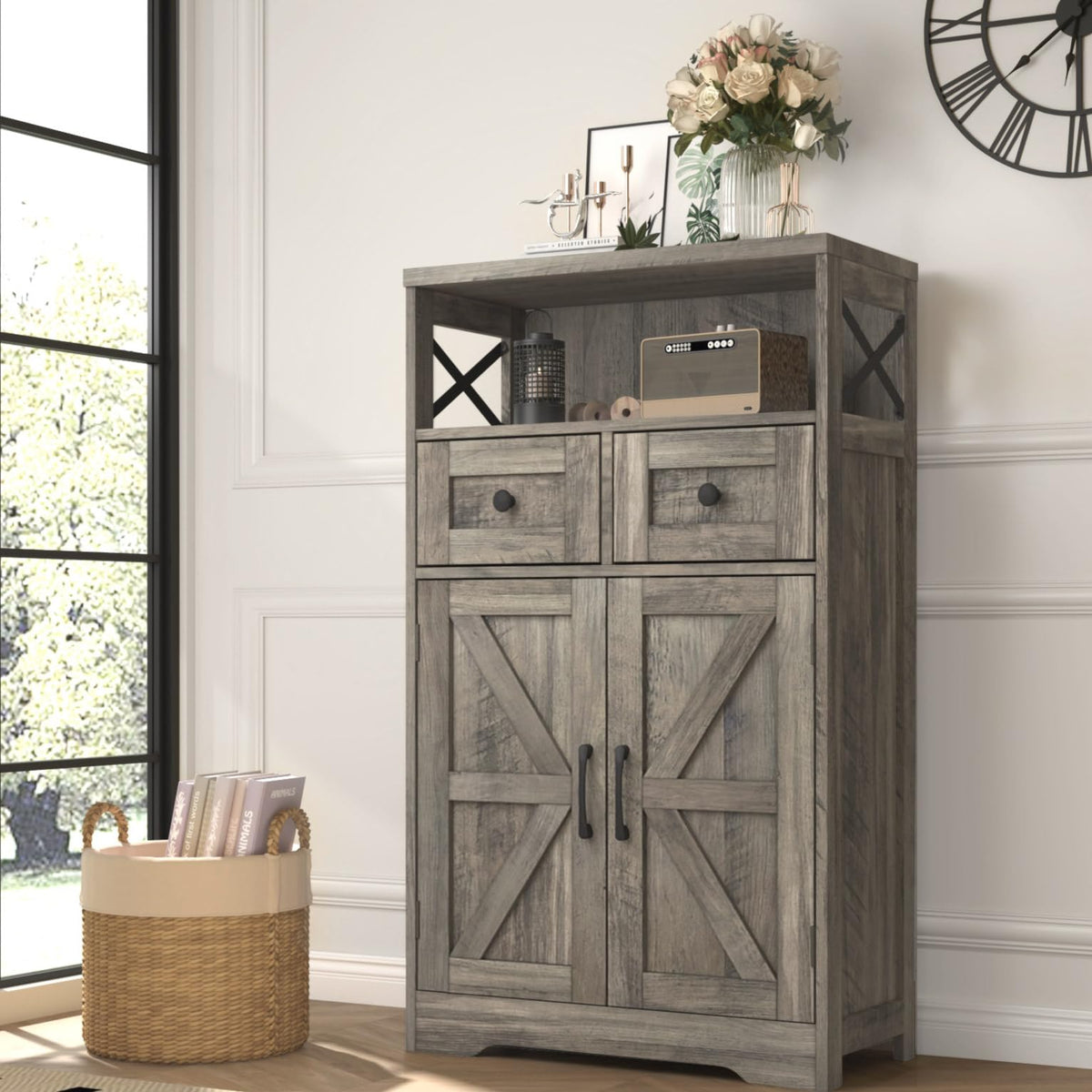 Befrases Farmhouse Storage Cabinet With Drawers And Shelf, Freestanding Kitchen Pantry Storage Cabinet, Floor Storage Cabinet Hu