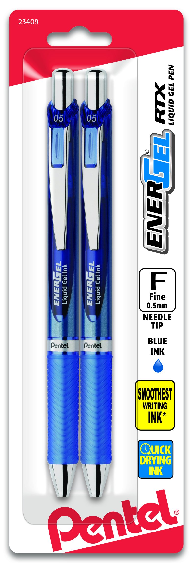 Pentel Energel Deluxe Rtx Retractable Liquid Gel Pen, (0.5Mm), Needle Tip, Blue Ink, 2 Pack (Bln75Bp2C)