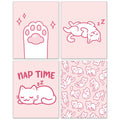 Crystal Canvas Prints Pink Cat Prints - Set of 4 (8x10) Inches Glossy Kawaii Kitten Paw Beans Cute Minimalist Pastel Blush Carto
