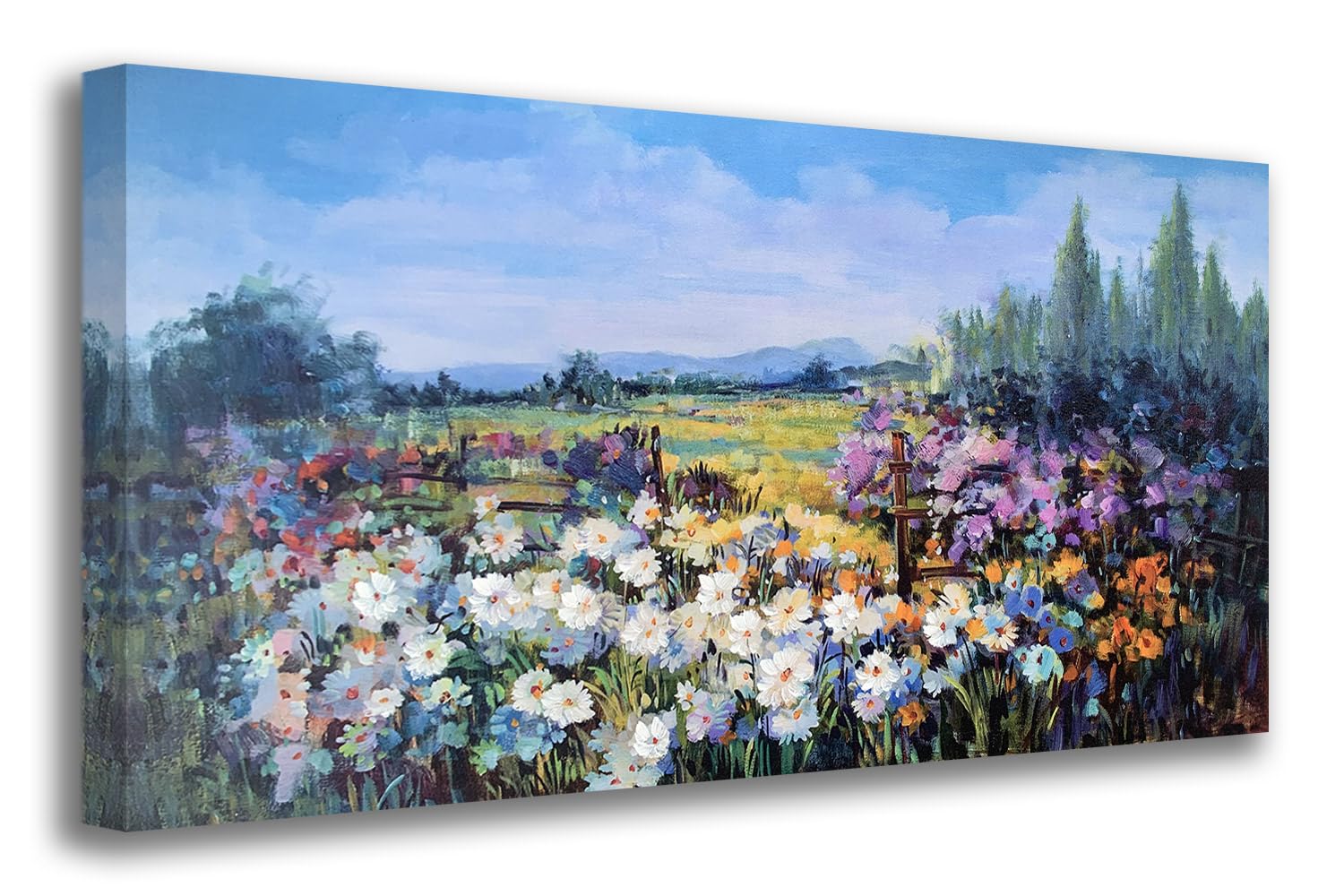 Acocifi Flower Canvas Wall Art Large Wildflower Landscape Picture Textured Painting Rustic Scenery Colorful Painting Artwork Fra