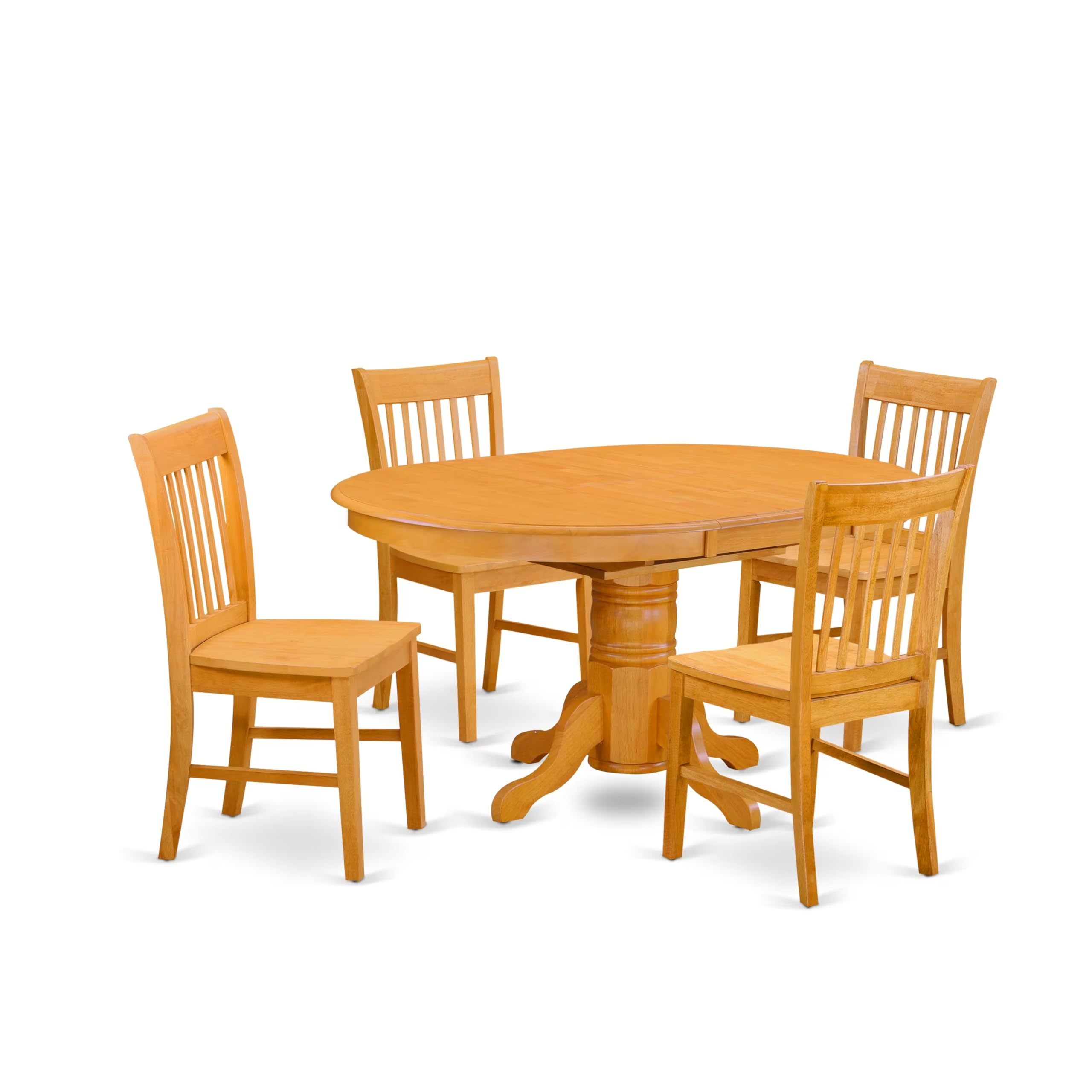 East West Furniture AVNO5-OAK-W Avon 5 Piece Dinette Set for 4 Includes an Oval Table with Butterfly Leaf and 4 Dining Room Chairs, 42x60 Inch, Oak