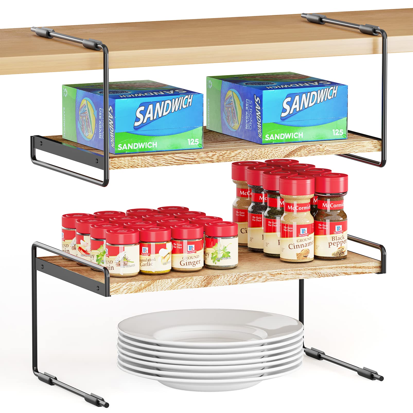 SpaceAid Cabinet Shelf Organizers 2 Pack, Kitchen Counter Organizer Rack Under Shelves Riser, Pantry Cupboard Storage Organizati