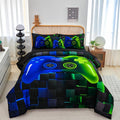Perfemet Gamer Comforter Queen Set 6 Pieces Blue And Green Game Console Boys Bedding Set With Sheets Soft Fluffy 3D Video Game B