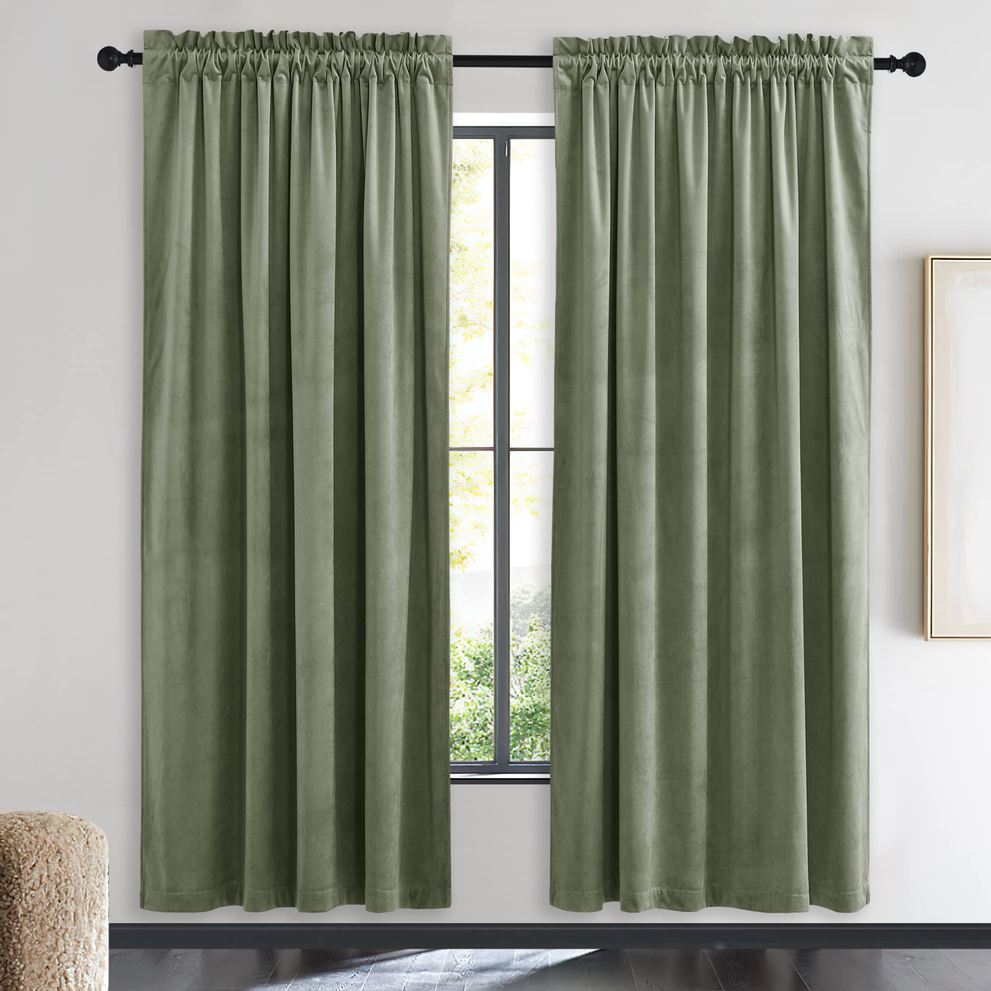 Nicetown Super Soft Velvet Curtains 72 Inches, Sound Reducing Cold Heat Insulated Heavy Matt Room Darkening Drape Panels For Liv