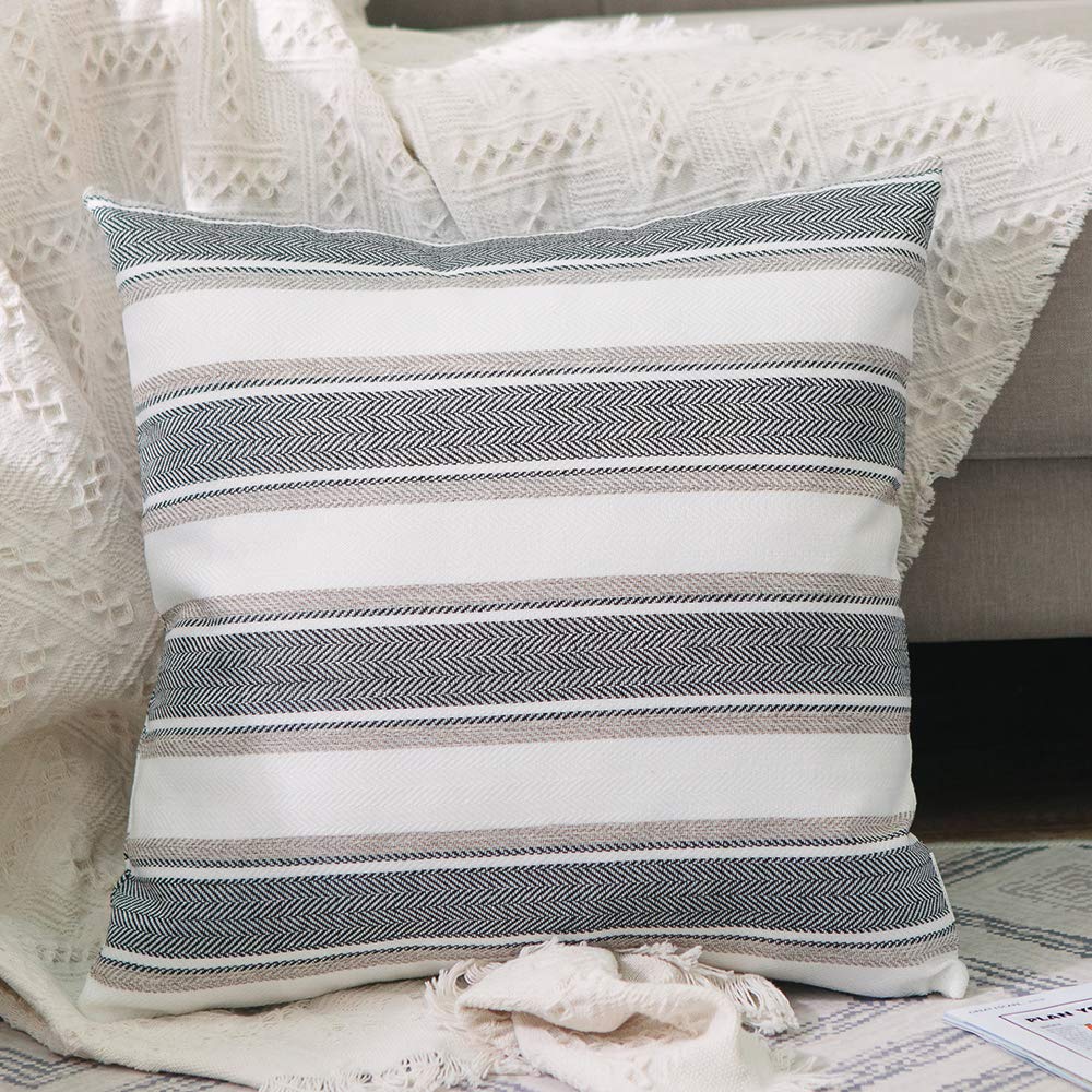 Natus Weaver Stripe Pillow Case Soft Linen Square Decorative Throw Cushion Cover Pillowcase With Invisible Zipper For Bench 24 '