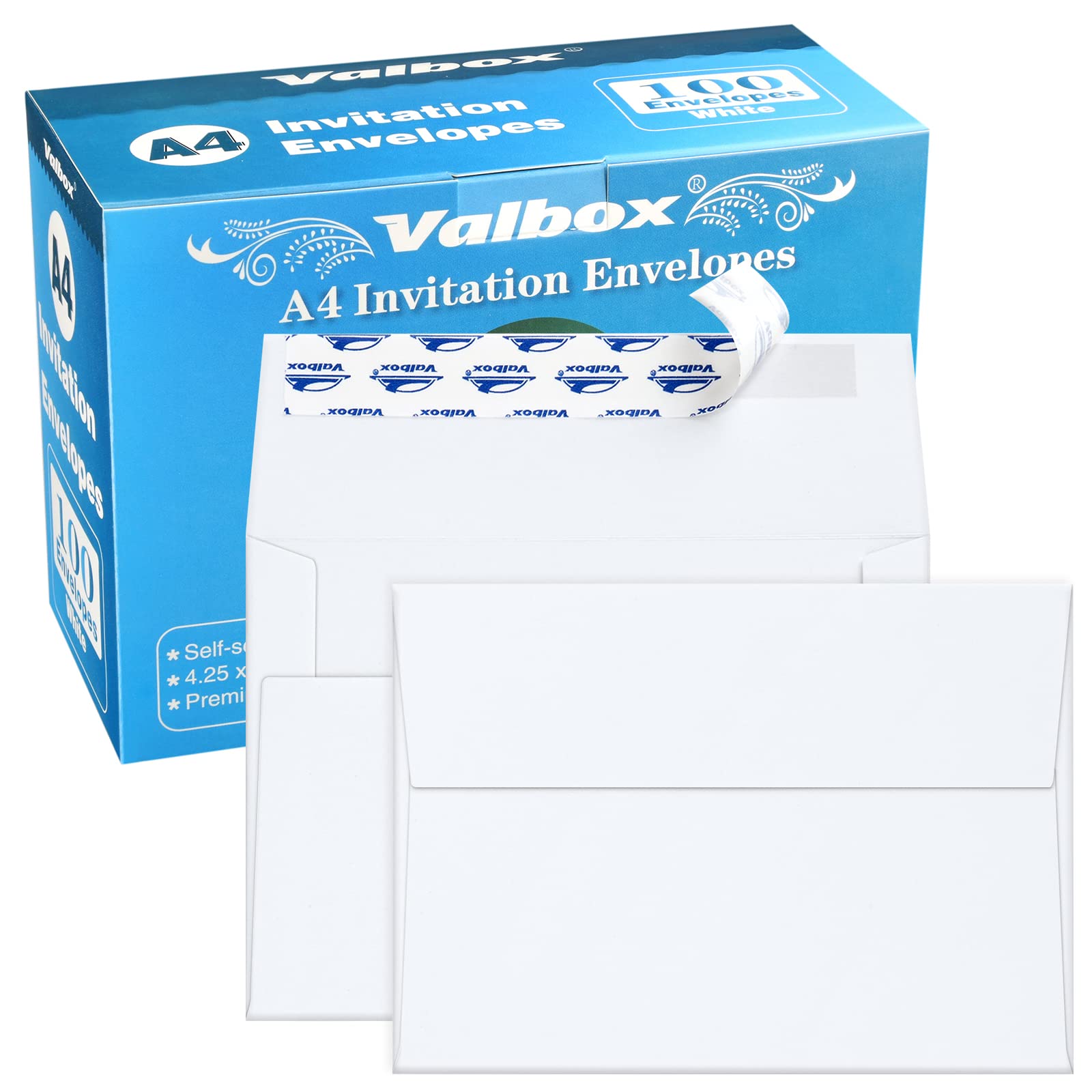 Valbox A4 Photo Envelopes 100 Qty 4 X 6 White Kraft Paper Envelopes Self Seal For 4X6 Cards, Photos, Weddings, Invitations, Baby